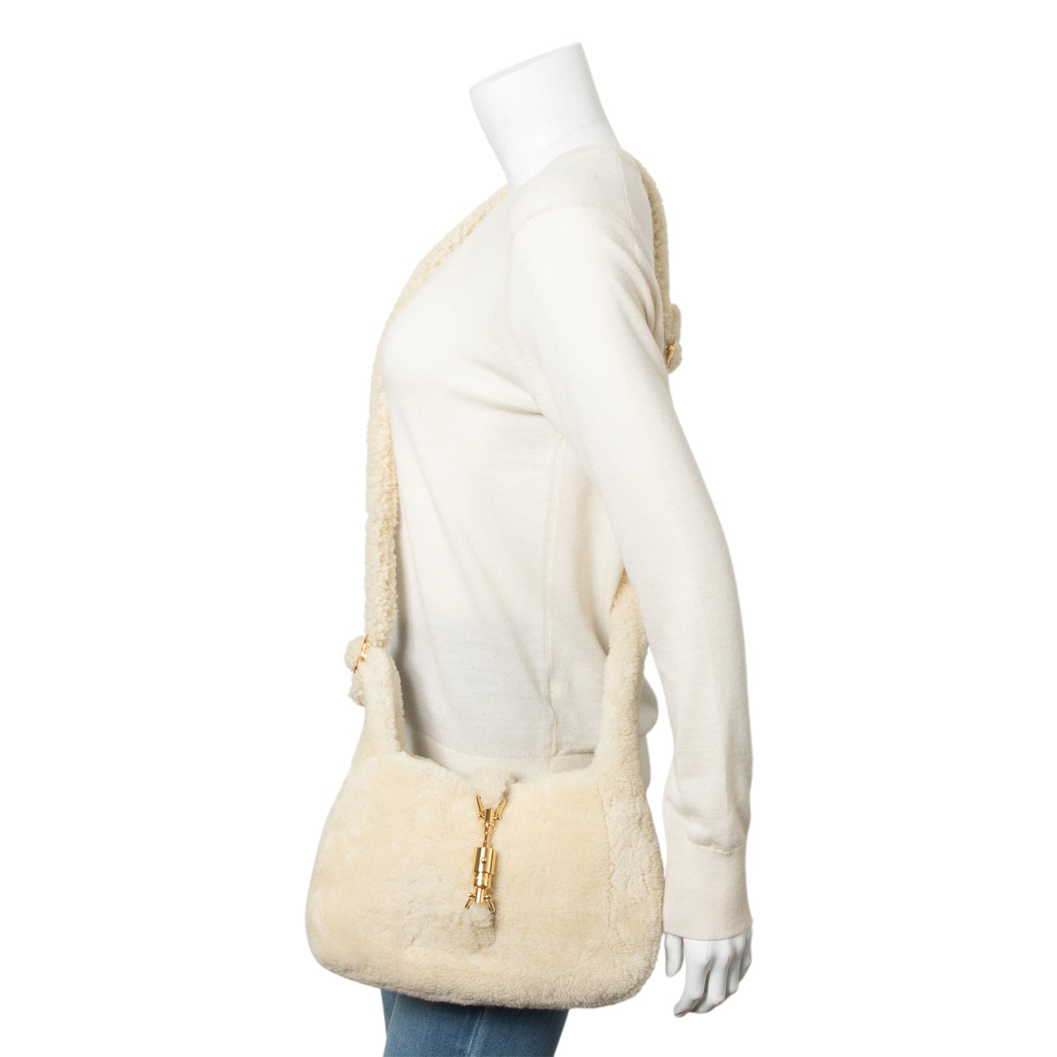Gucci Ivory Shearling Small Jackie 1961 Shoulder Bag w/ Strap