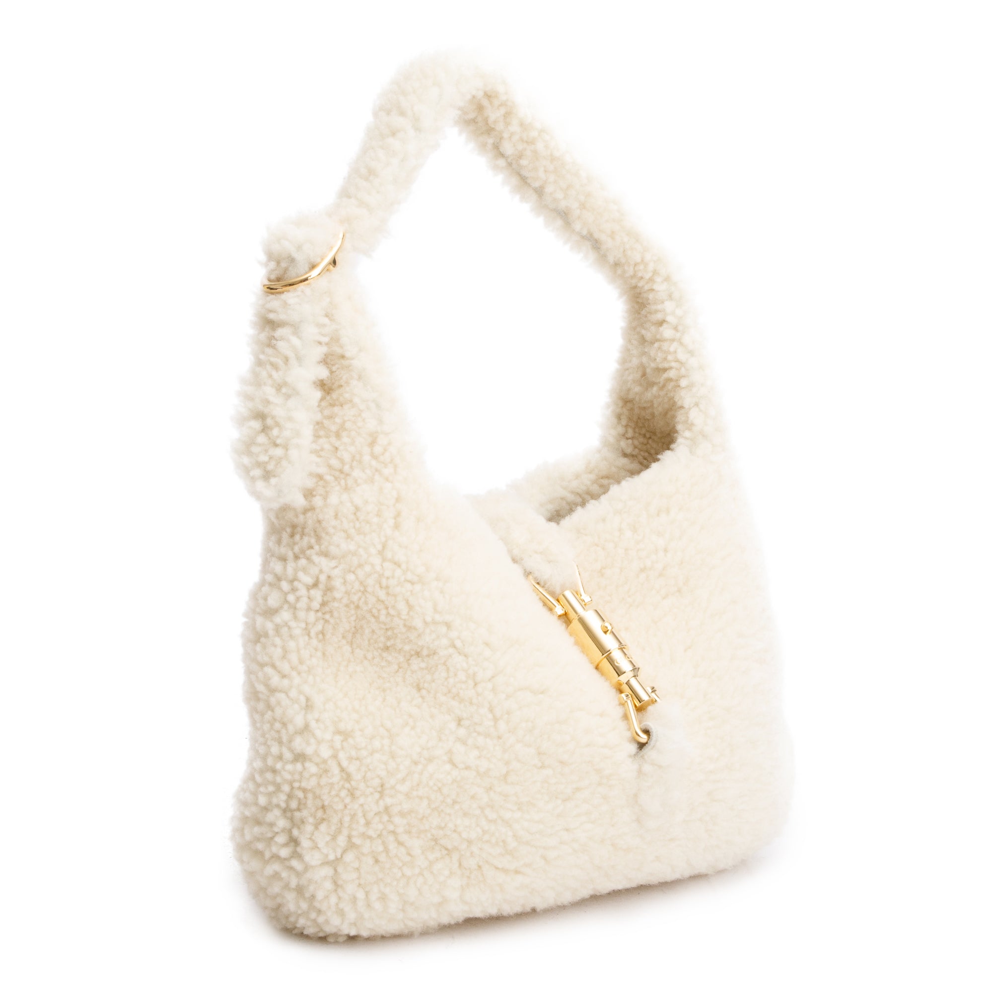 Gucci Ivory Shearling Small Jackie 1961 Shoulder Bag w/ Strap