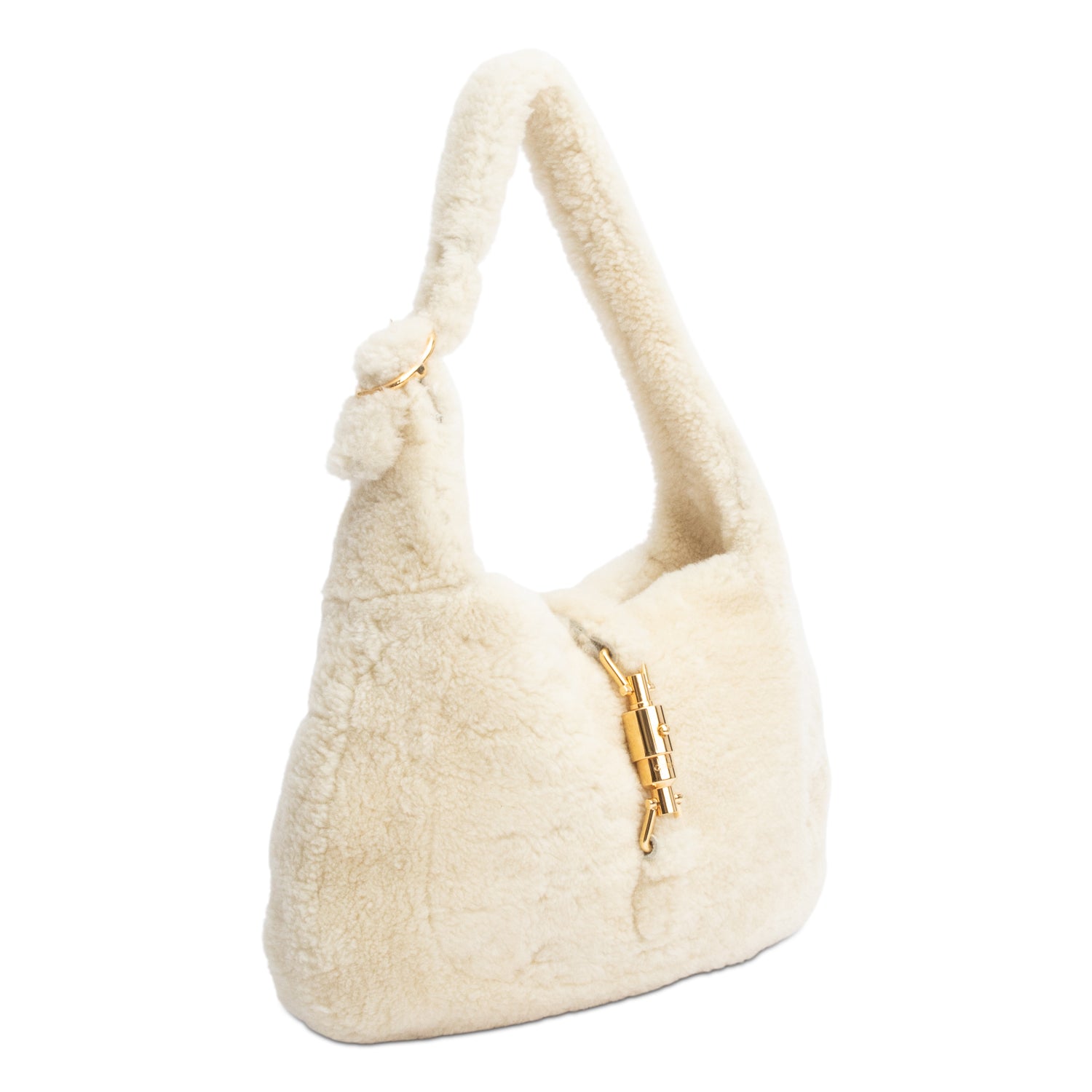 Gucci Ivory Shearling Small Jackie 1961 Shoulder Bag w/ Strap