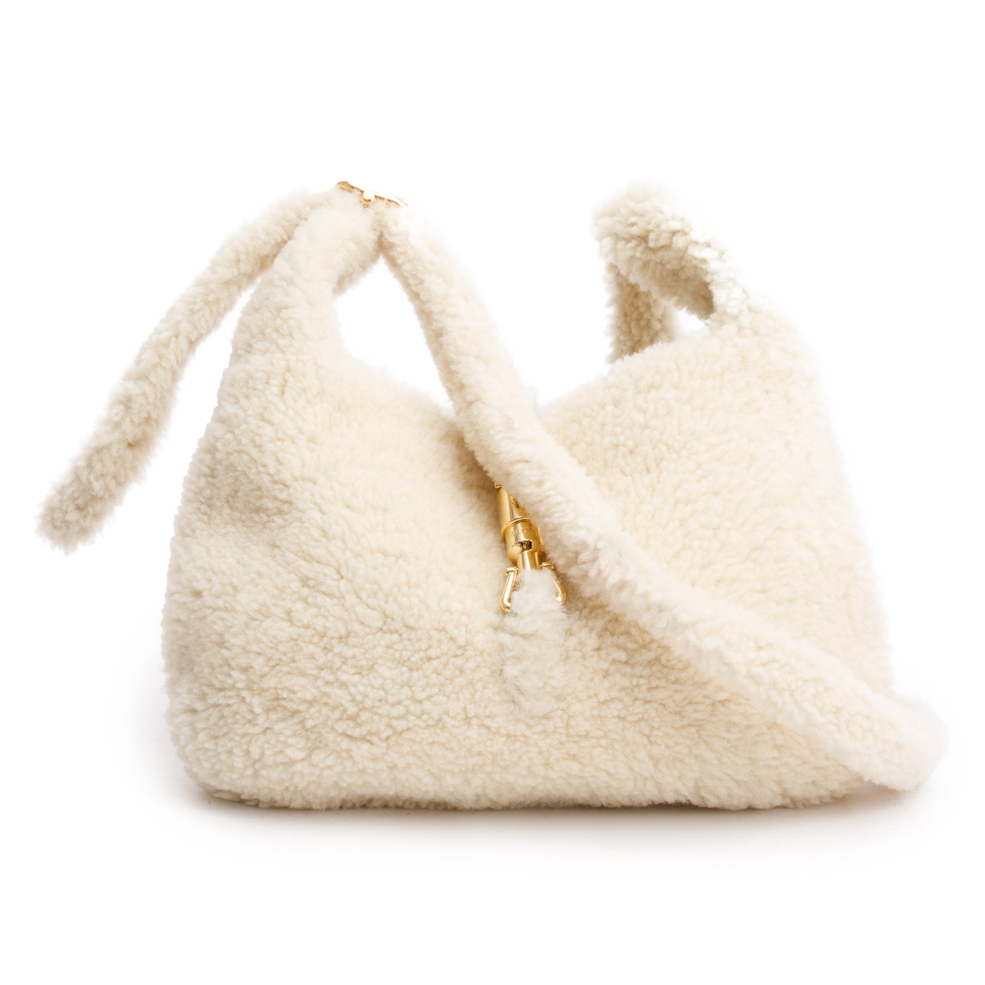 Gucci Ivory Shearling Small Jackie 1961 Shoulder Bag w/ Strap