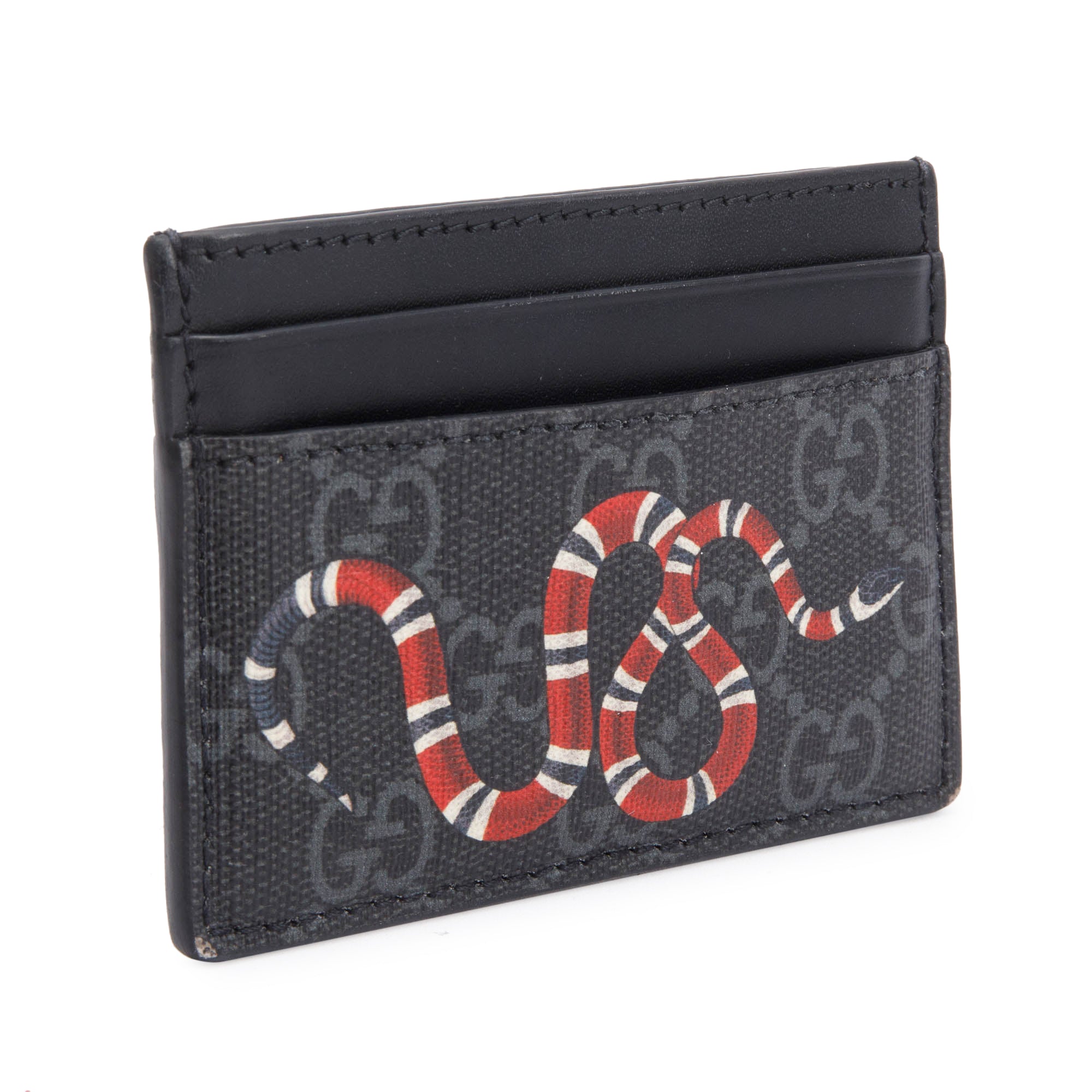Gucci Kingsnake Print Black GG Supreme Card Holder