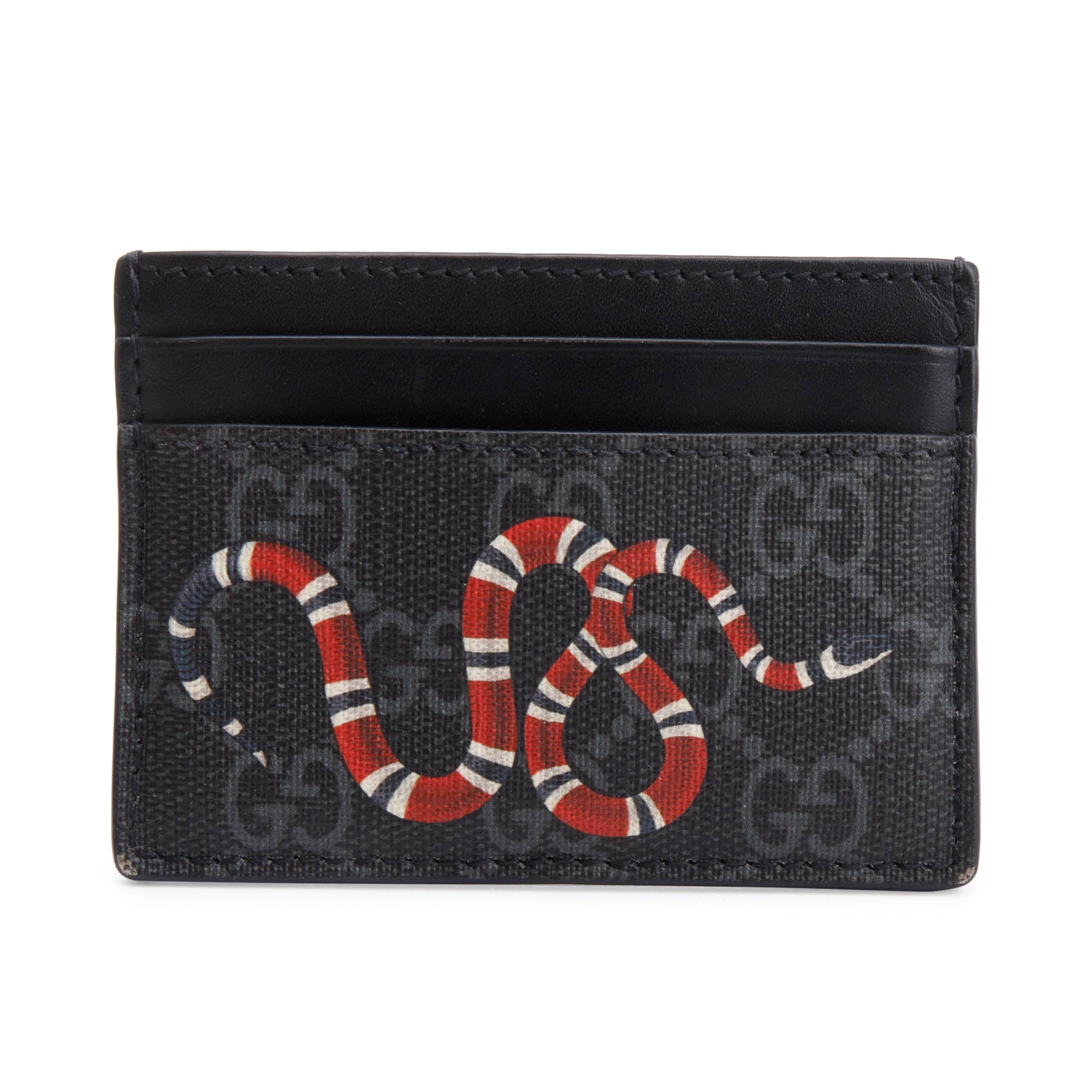Gucci Kingsnake Print Black GG Supreme Card Holder