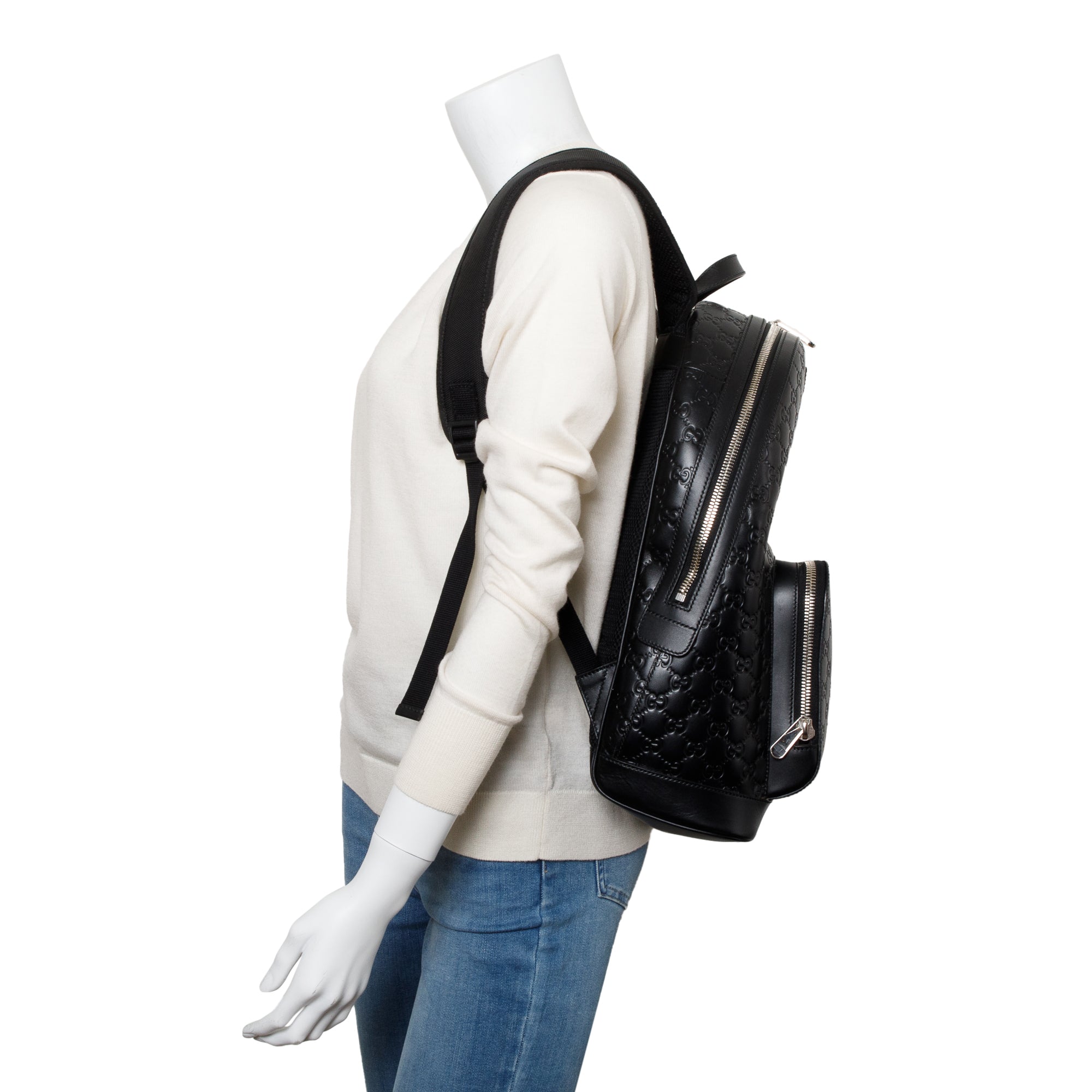 Gucci Large Black GG Signature Leather Backpack