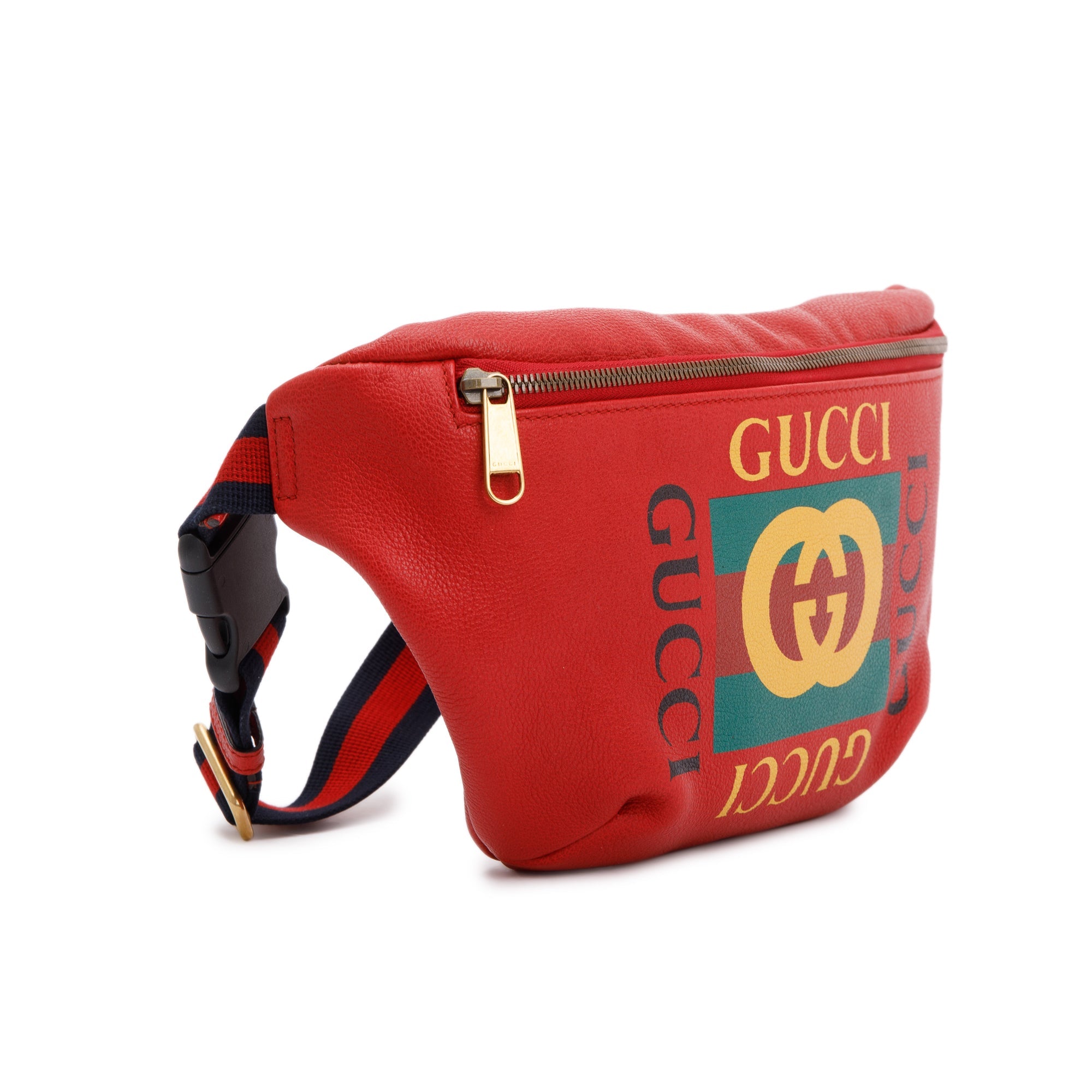Gucci Large Red Calfskin Leather Logo Print Belt Bag