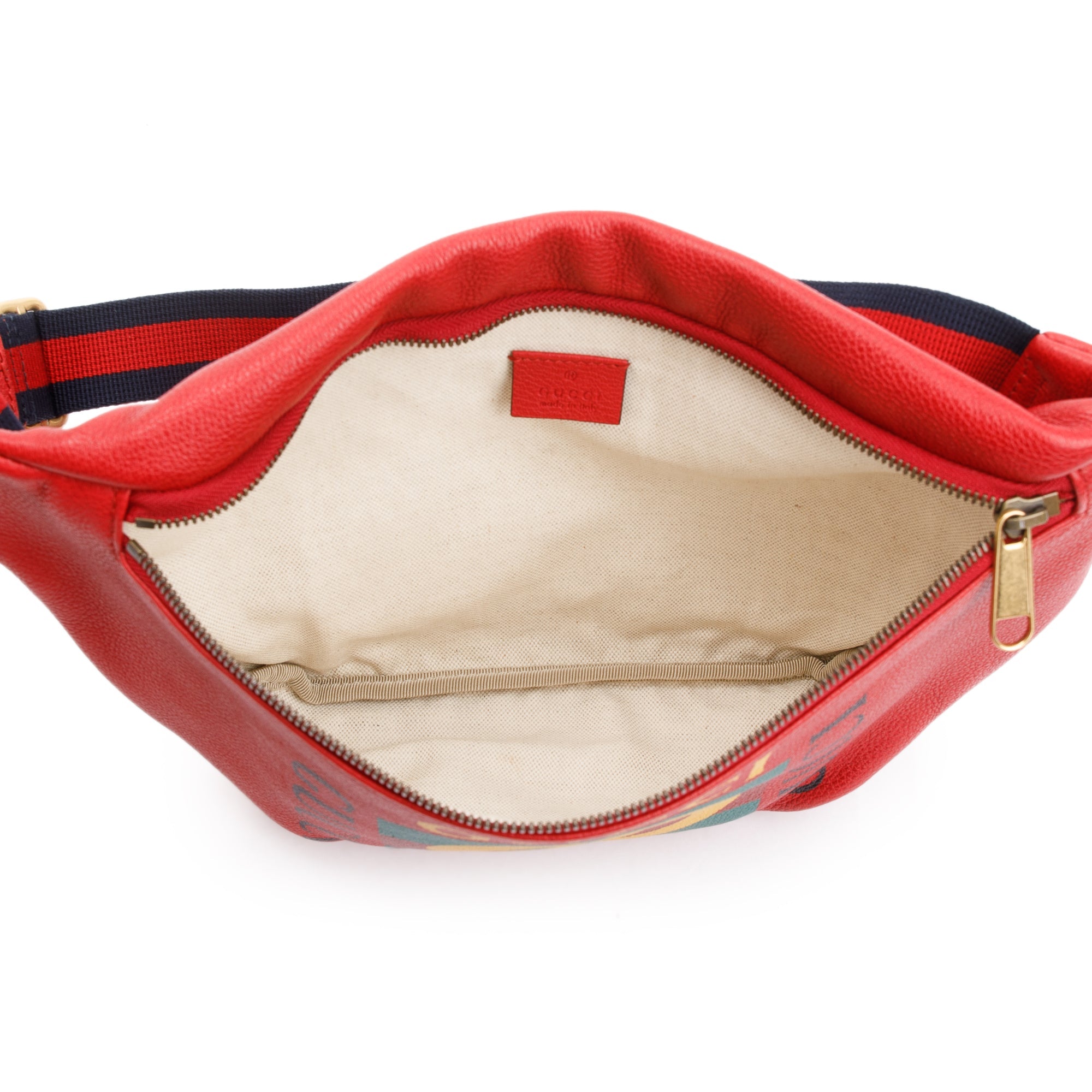 Gucci Large Red Calfskin Leather Logo Print Belt Bag