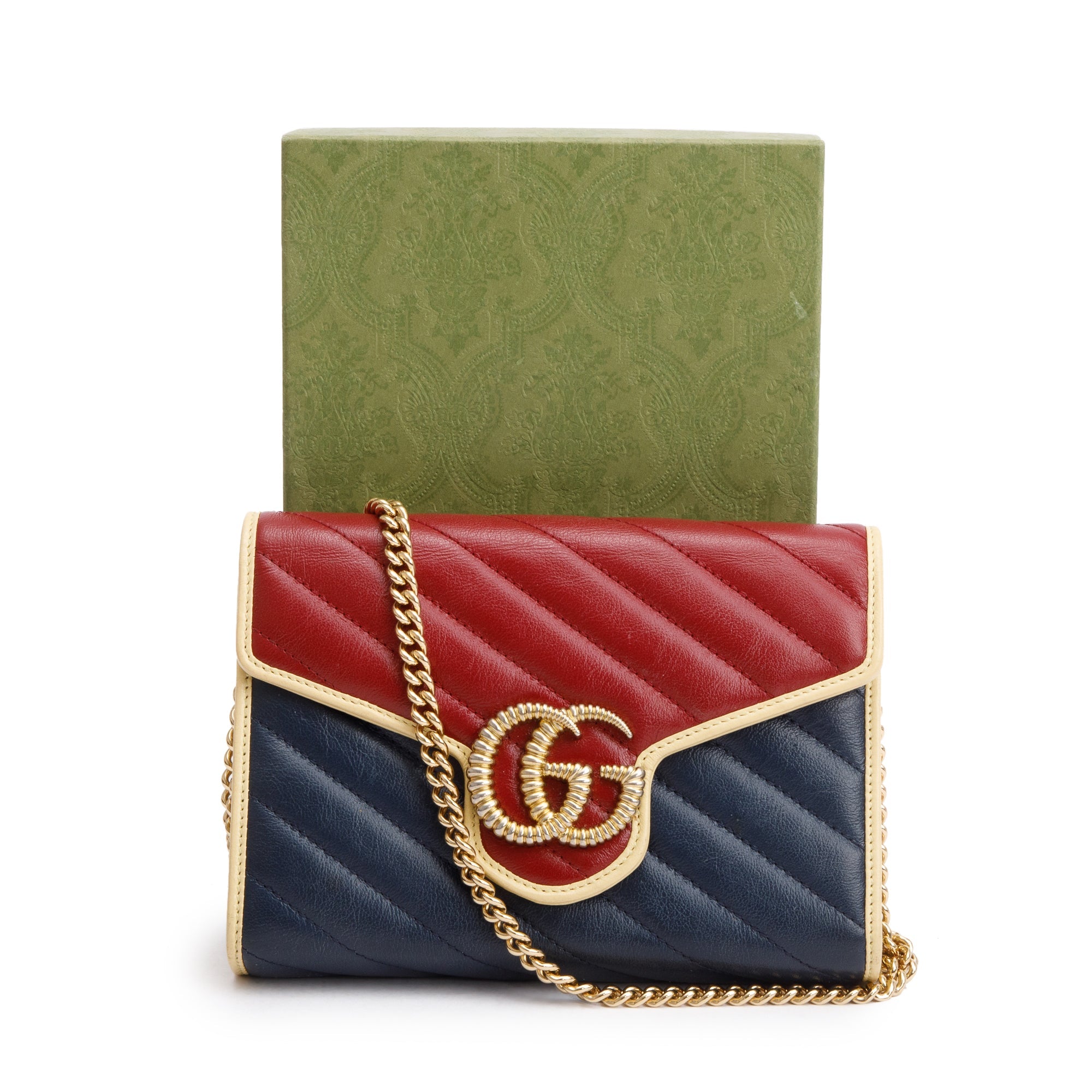 Gucci Leather GG Marmont Torchon Chain Wallet w/ Box