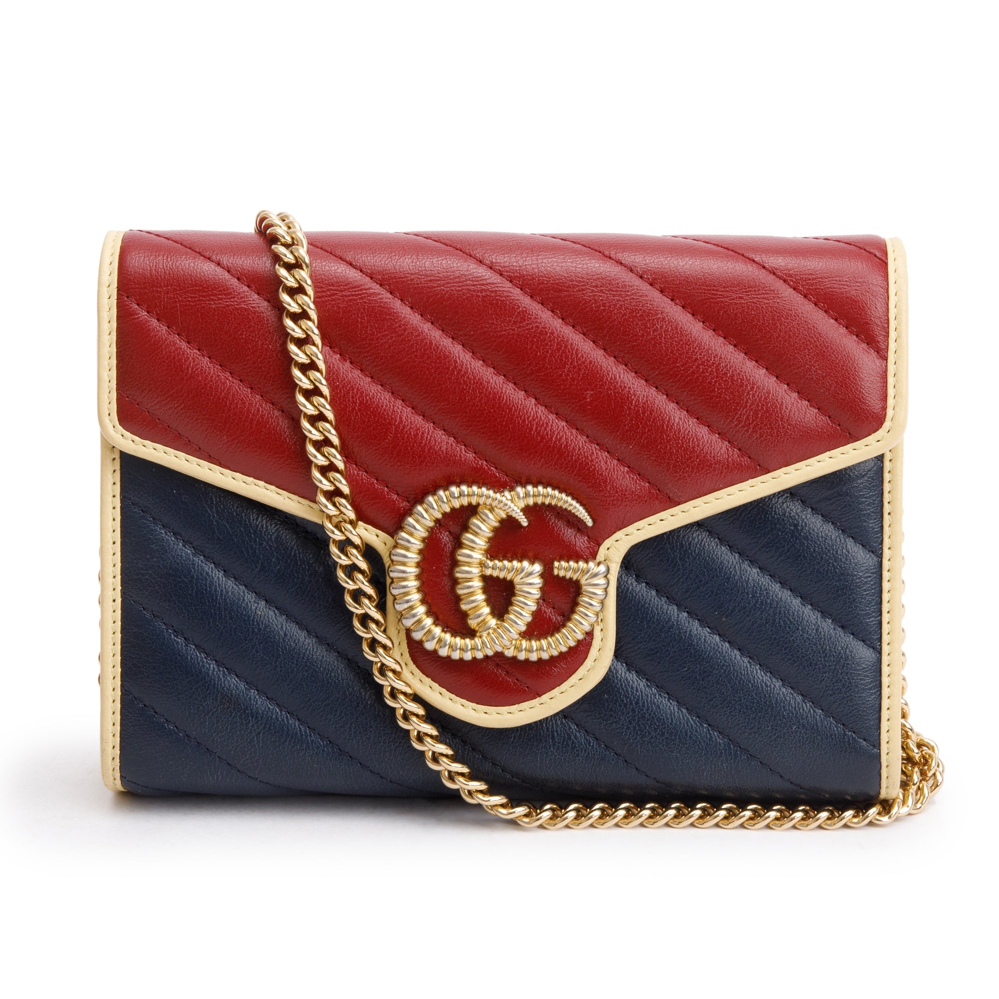 Gucci Leather GG Marmont Torchon Chain Wallet w/ Box
