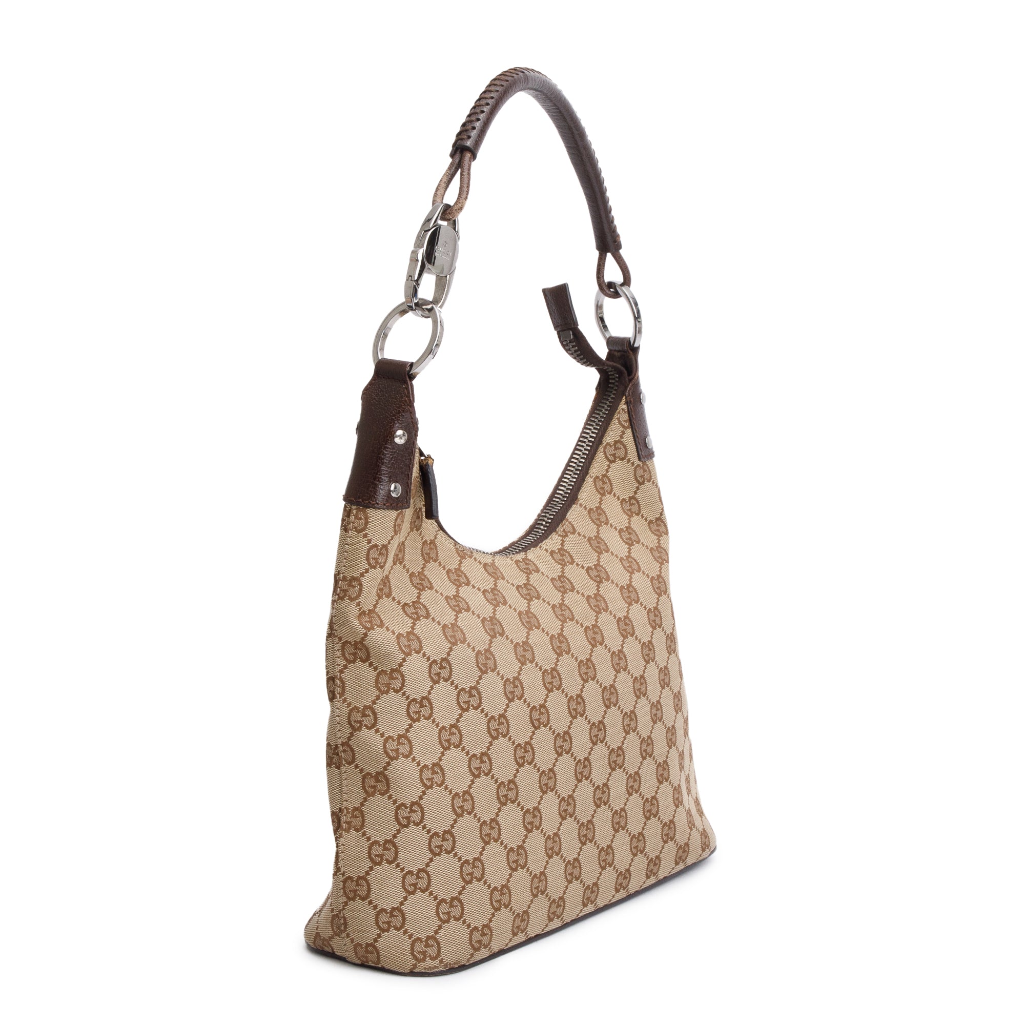 Gucci Leather Trim GG Canvas Hobo Bag