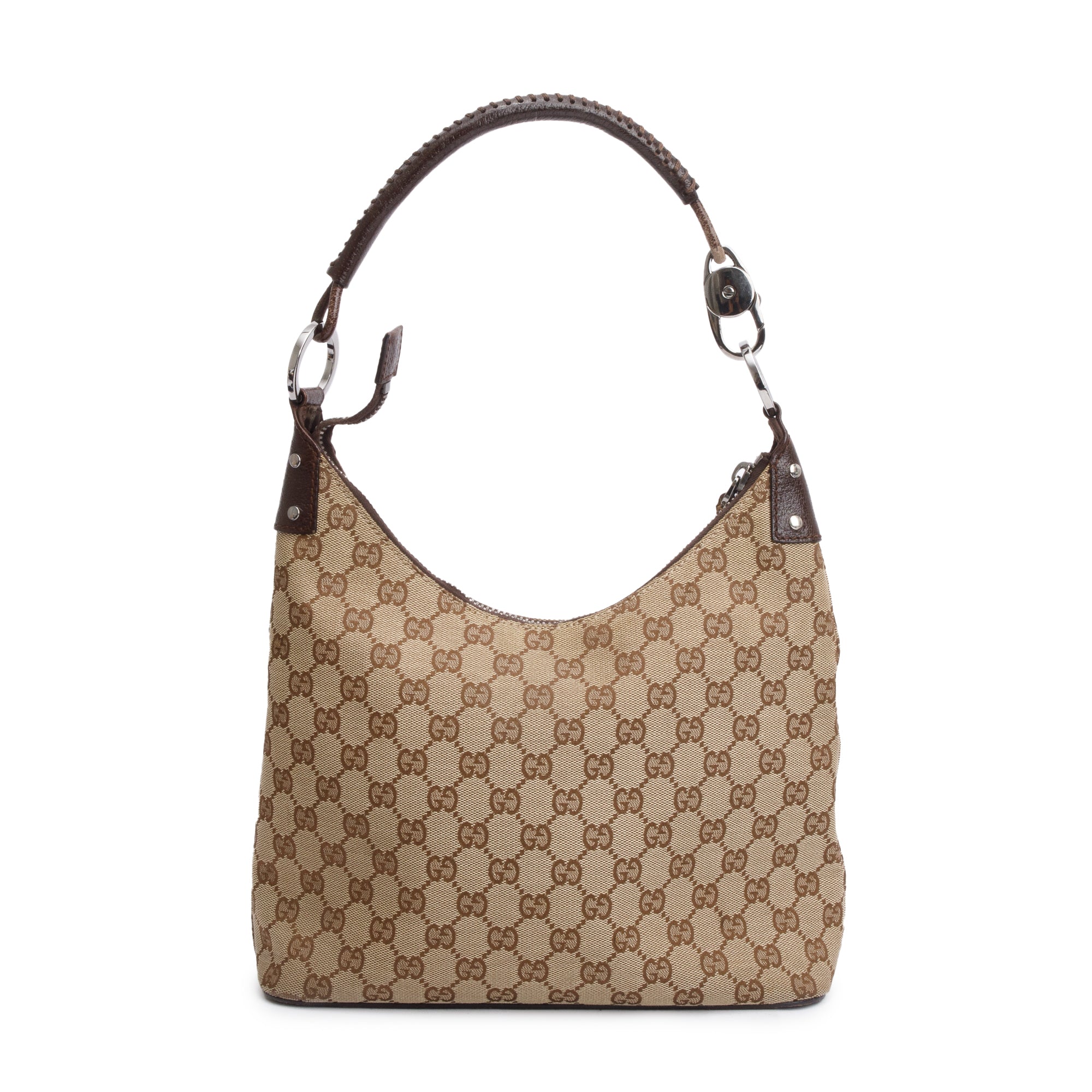 Gucci Leather Trim GG Canvas Hobo Bag