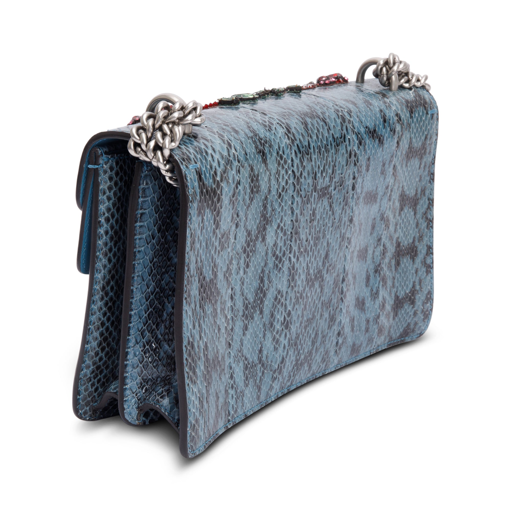 Gucci Marine Blue Python Faux Pearl and Crystal Embellished 'Blind For Love' Small Dionysus Shoulder Bag