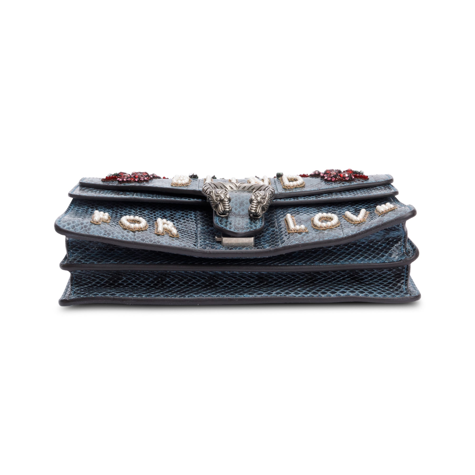 Gucci Marine Blue Python Faux Pearl and Crystal Embellished 'Blind For Love' Small Dionysus Shoulder Bag