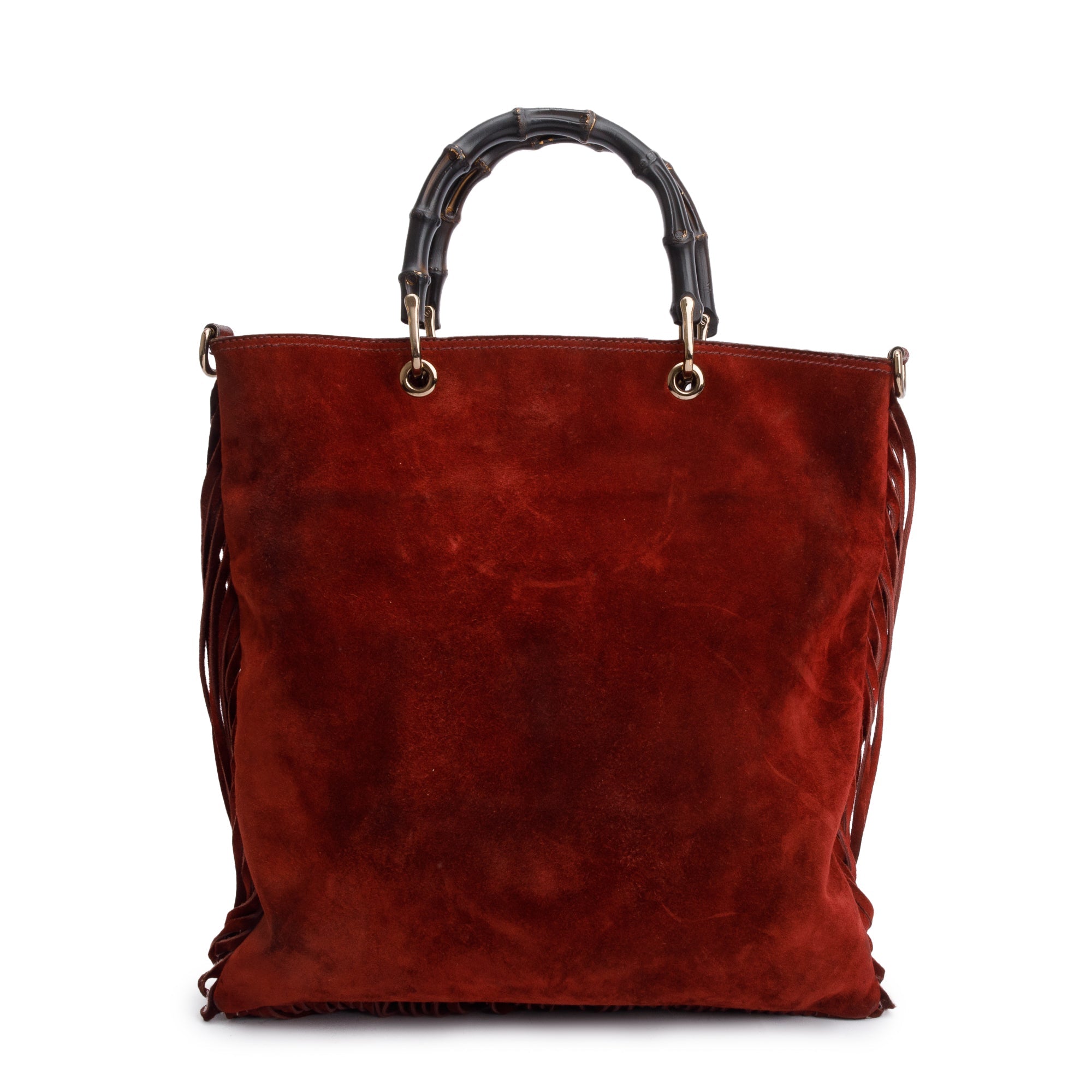 Gucci Maroon Suede Bamboo Fringe Shopper Tote w/ Strap