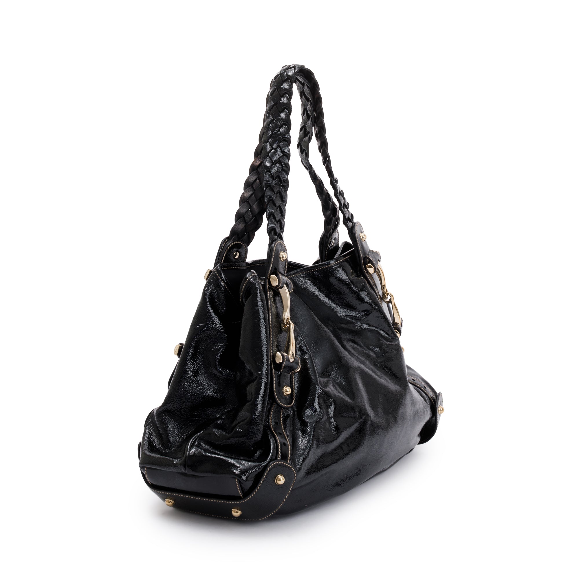 Gucci Medium Black Patent Leather Pelham Shoulder Bag