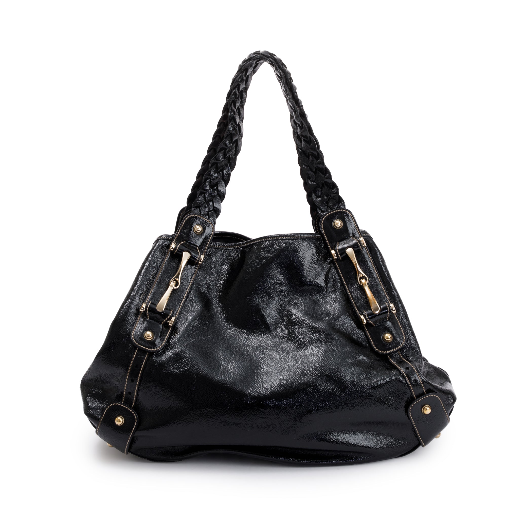 Gucci Medium Black Patent Leather Pelham Shoulder Bag