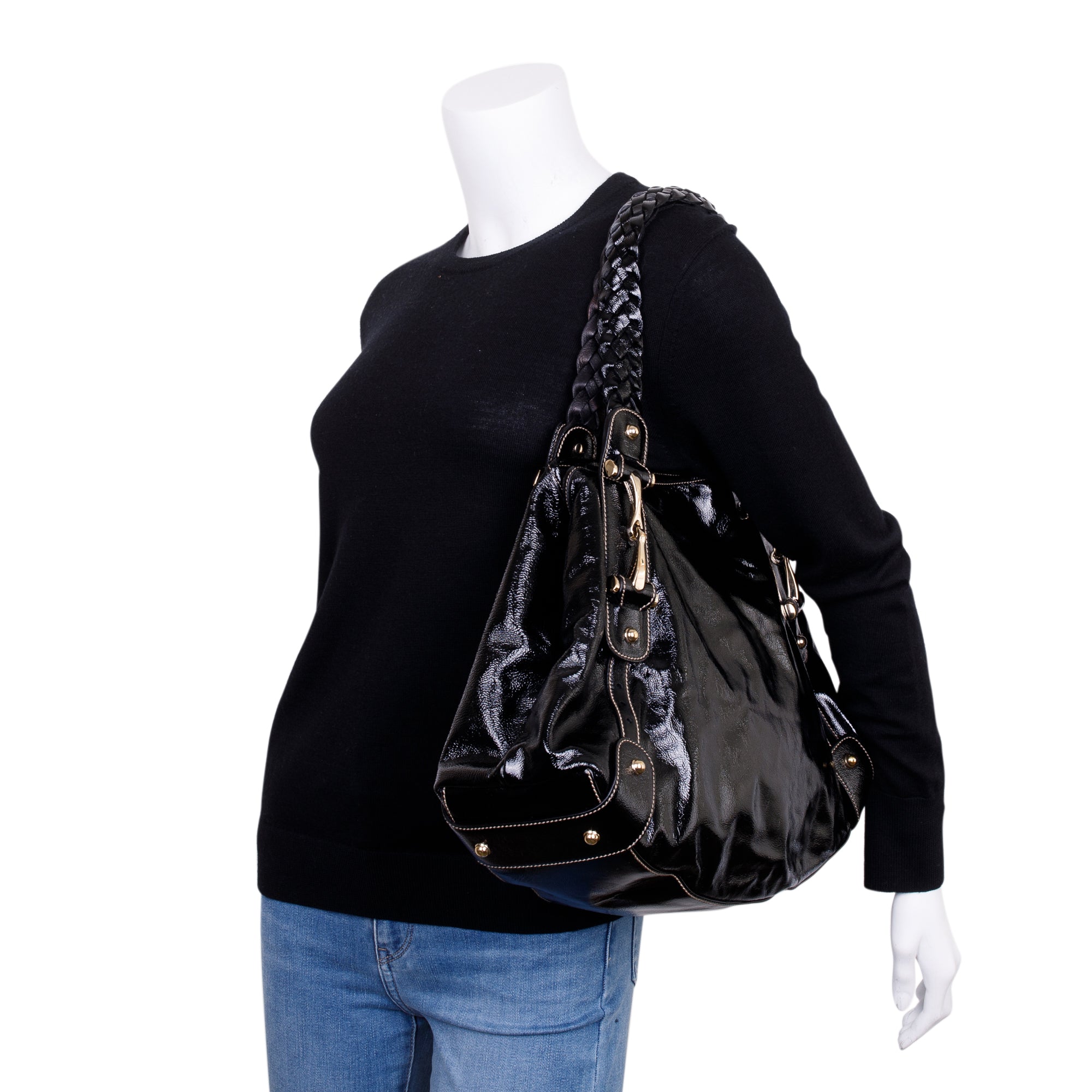 Gucci Medium Black Patent Leather Pelham Shoulder Bag