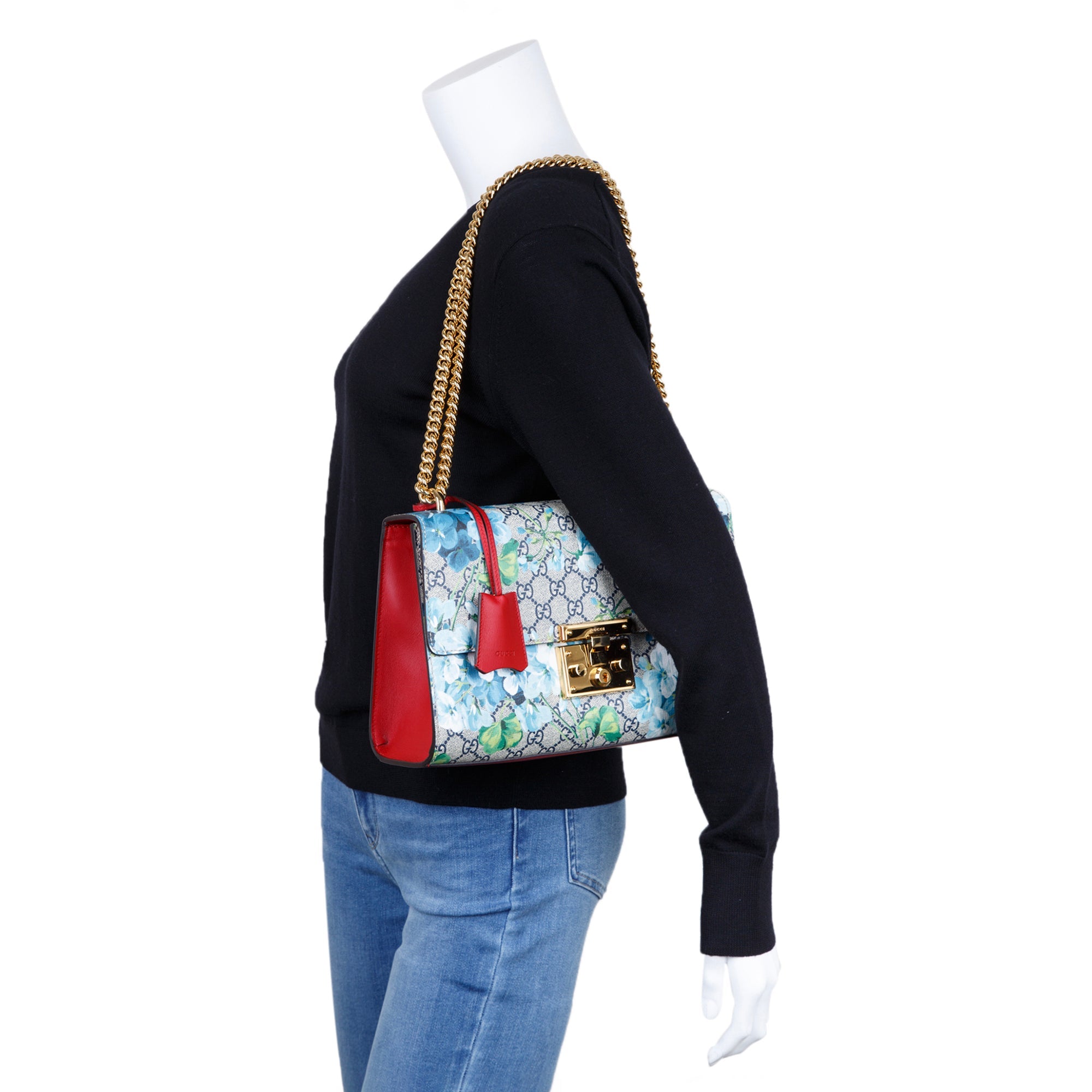Gucci Medium GG Supreme Blooms Padlock Shoulder Bag w/ Box