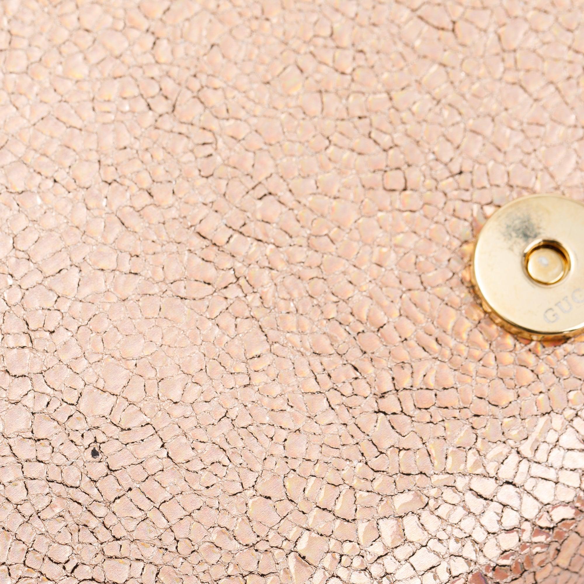 Gucci Metallic Crackled Calfskin Leather Interlocking G Broadway Clutch