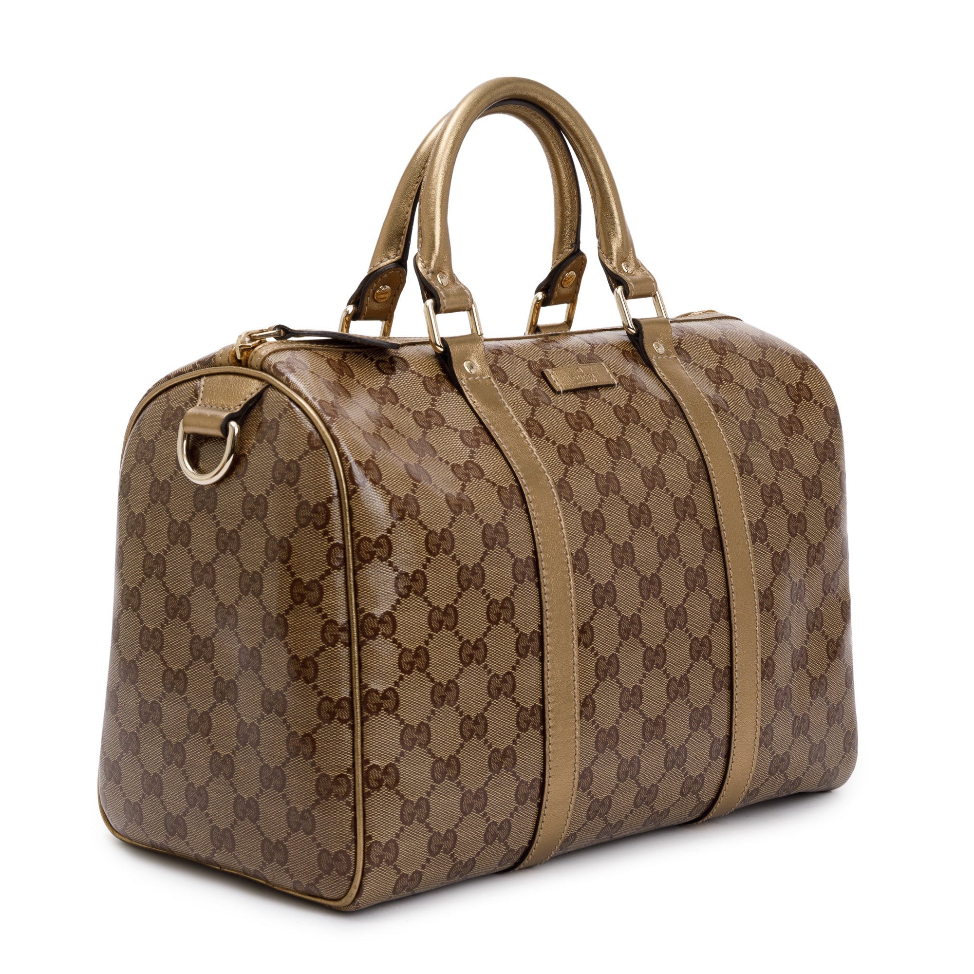 Gucci Metallic Gold GG Crystal Medium Joy Boston Bag