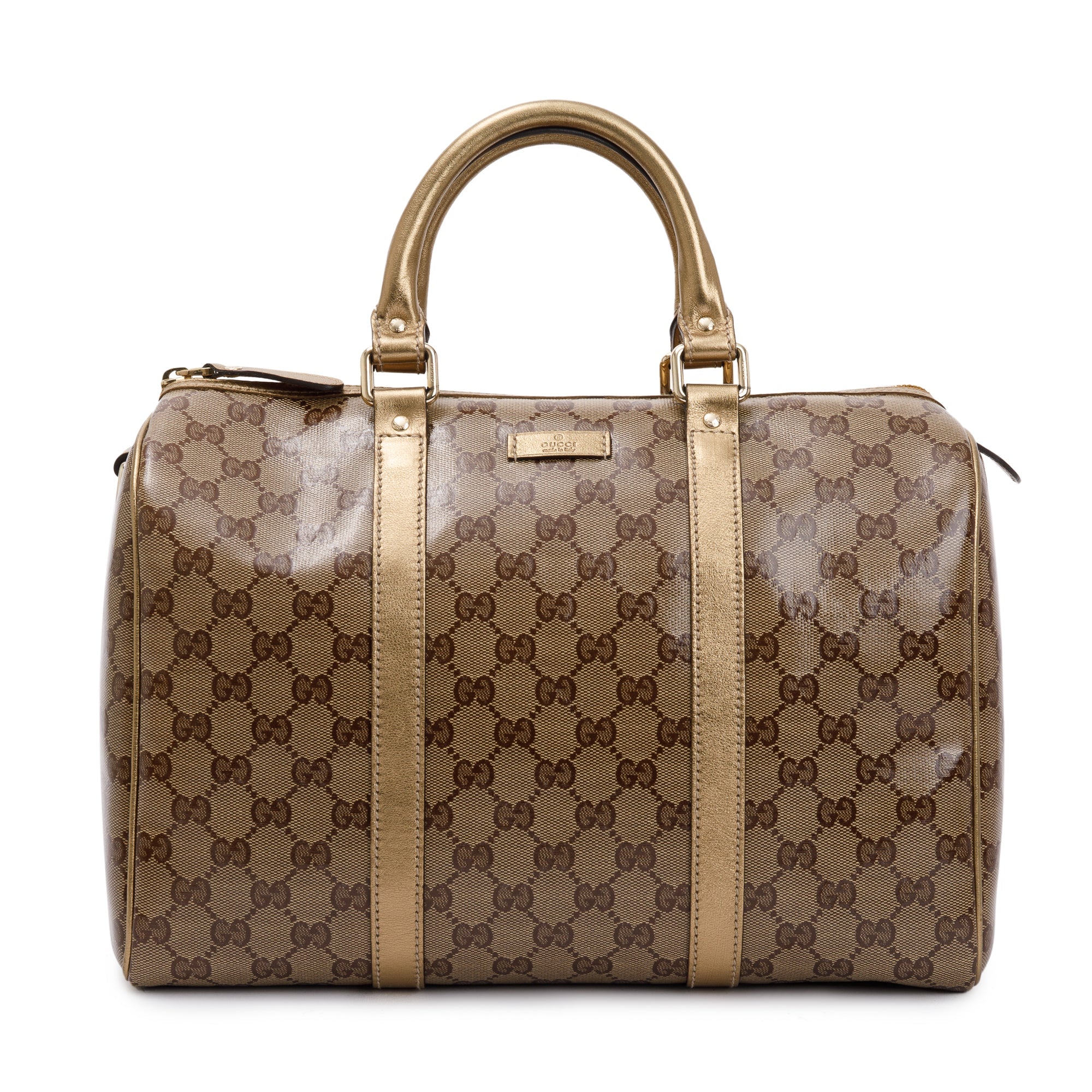 Gucci Metallic Gold GG Crystal Medium Joy Boston Bag