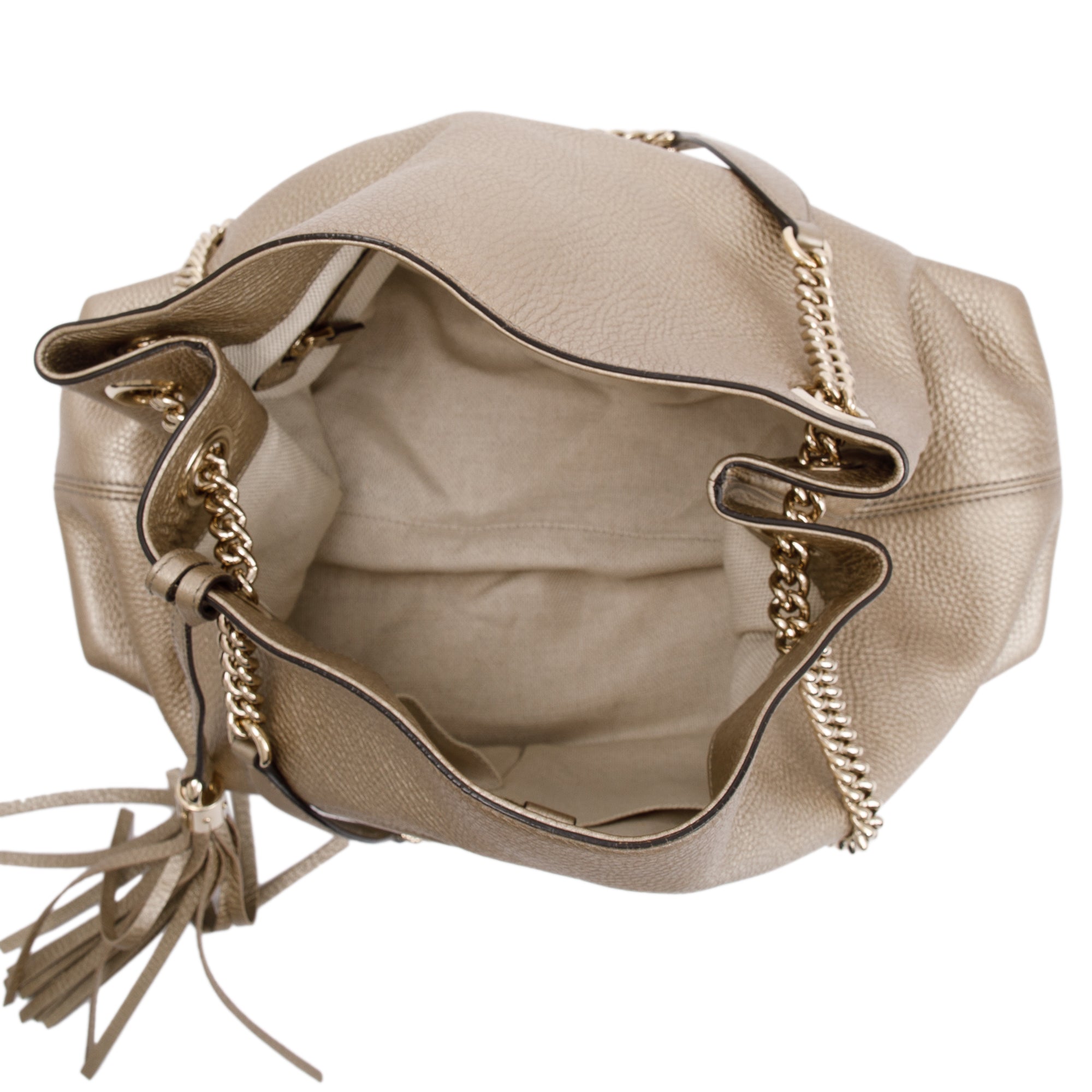 Gucci Metallic Gold Pebbled Calfksin Leather Medium Soho Chain Tote