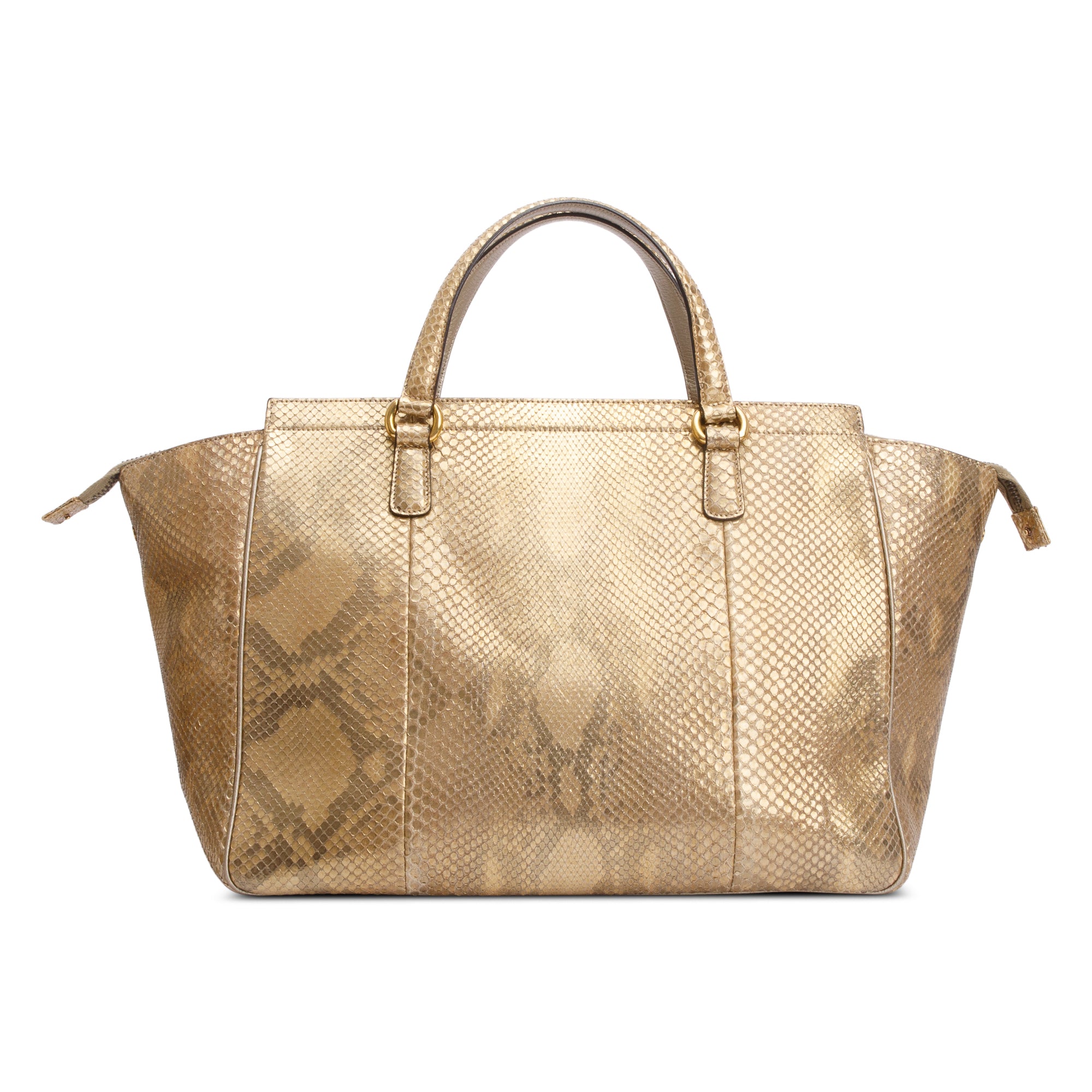 Gucci Metallic Gold Python 1973 Medium Top Handle Bag