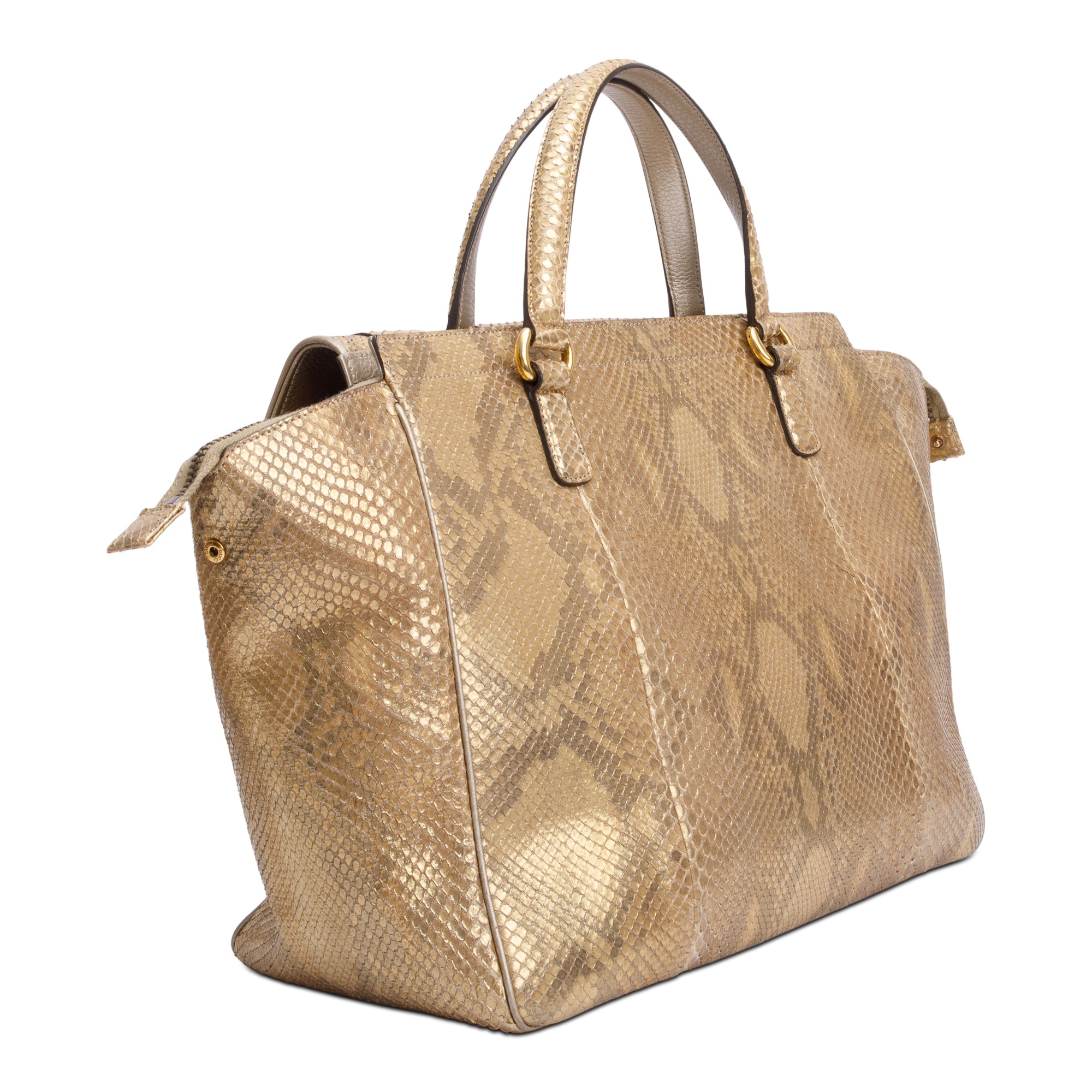 Gucci Metallic Gold Python 1973 Medium Top Handle Bag