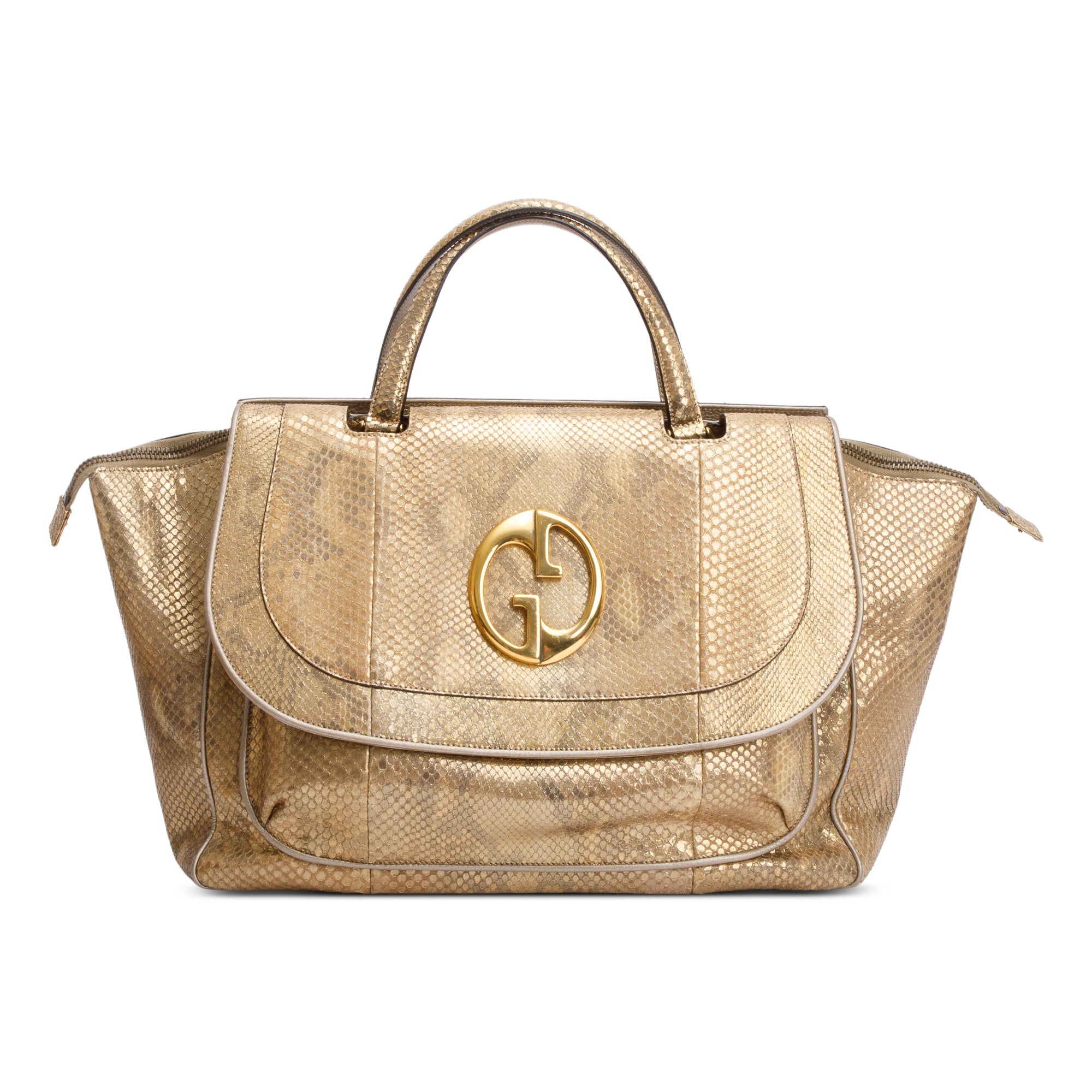 Gucci Metallic Gold Python 1973 Medium Top Handle Bag