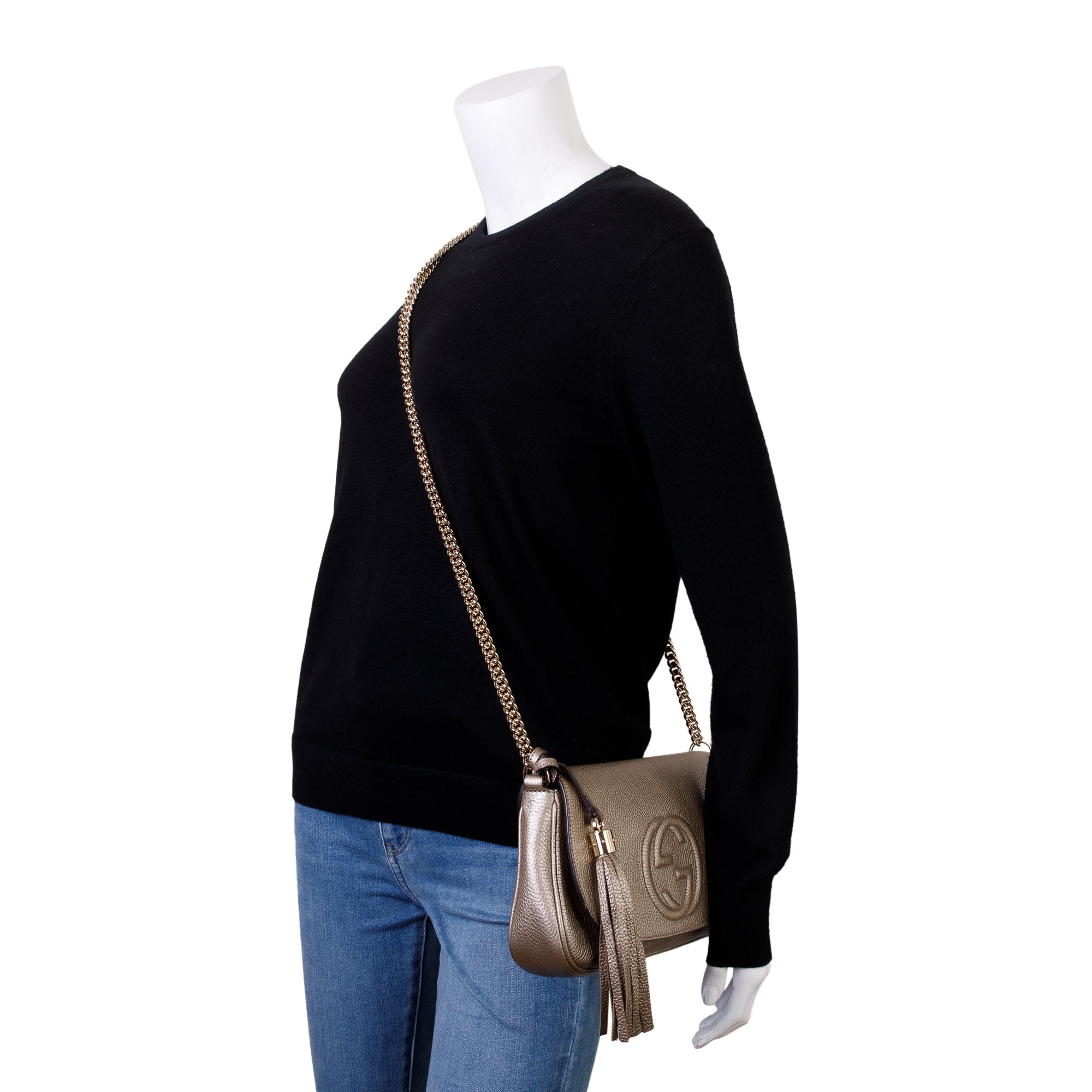 Gucci Metallic Grained Calfskin Leather Medium Soho Chain Crossbody Bag