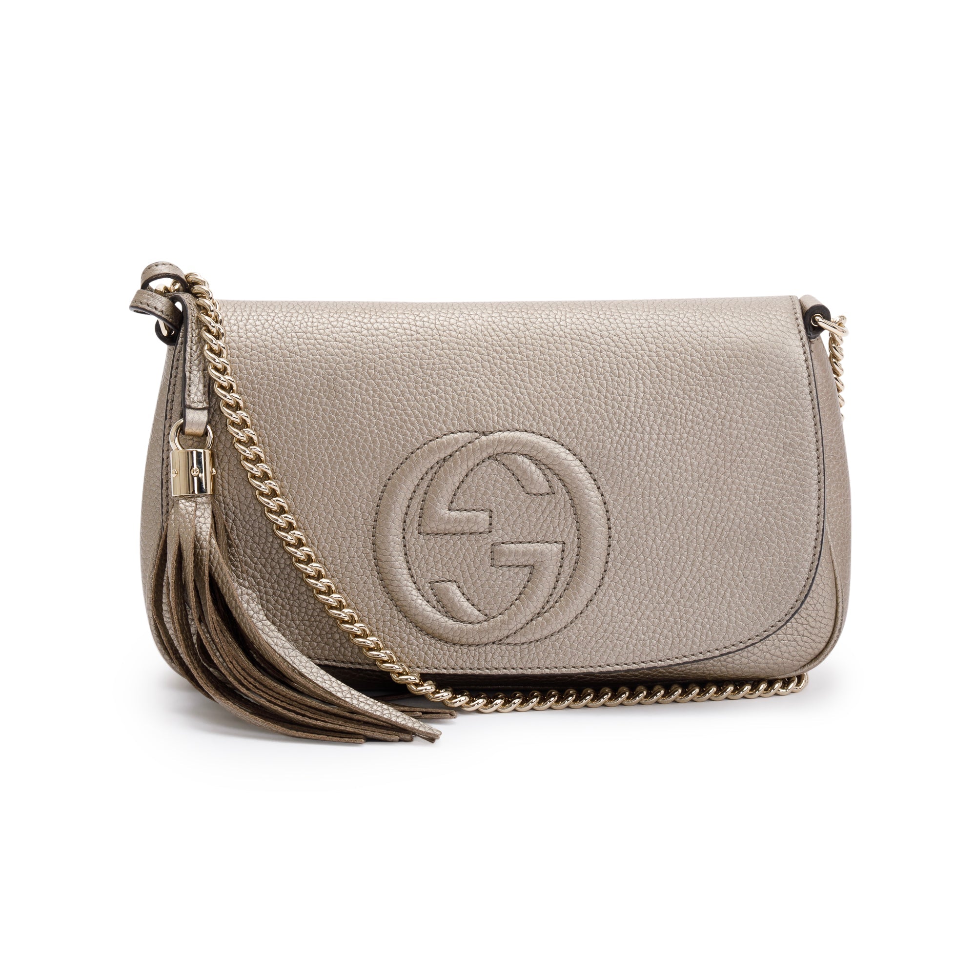 Gucci Metallic Grained Calfskin Leather Medium Soho Chain Crossbody Bag