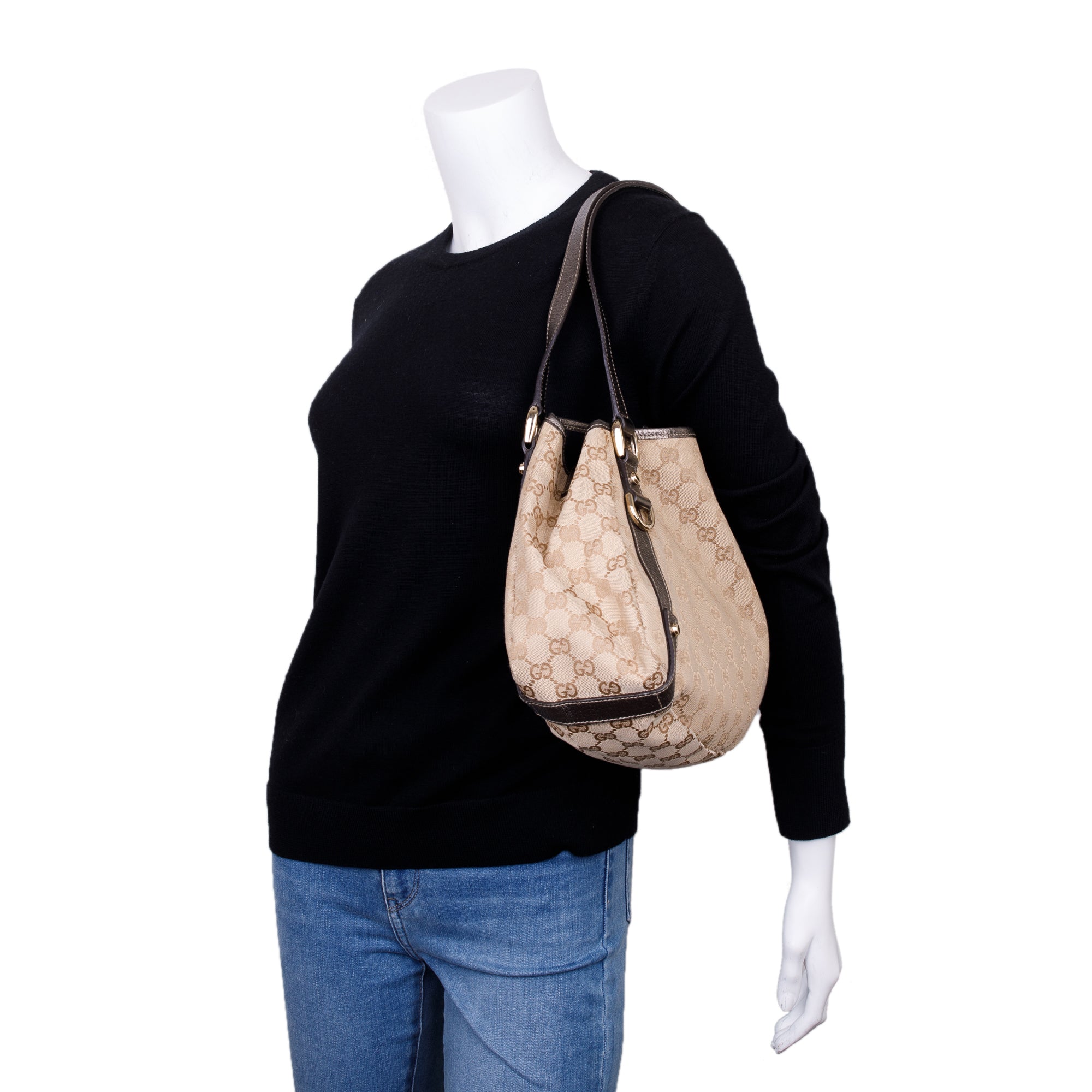 Gucci Metallic Leather Trim Medium GG Canvas Abbey Shoulder Bag