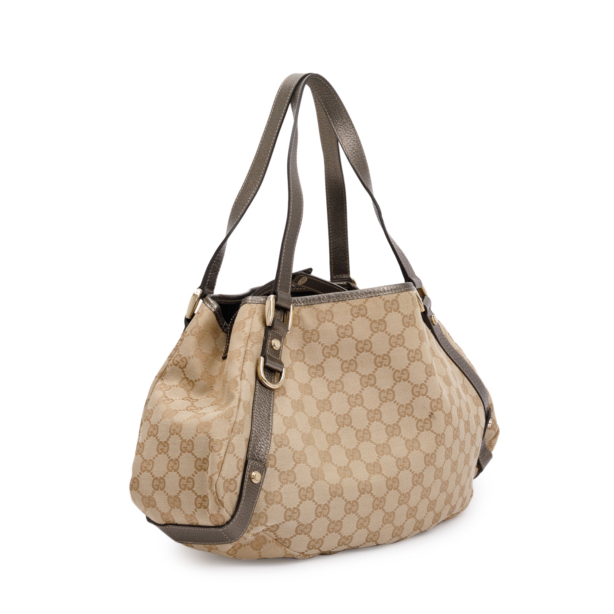 Gucci Metallic Leather Trim Medium GG Canvas Abbey Shoulder Bag