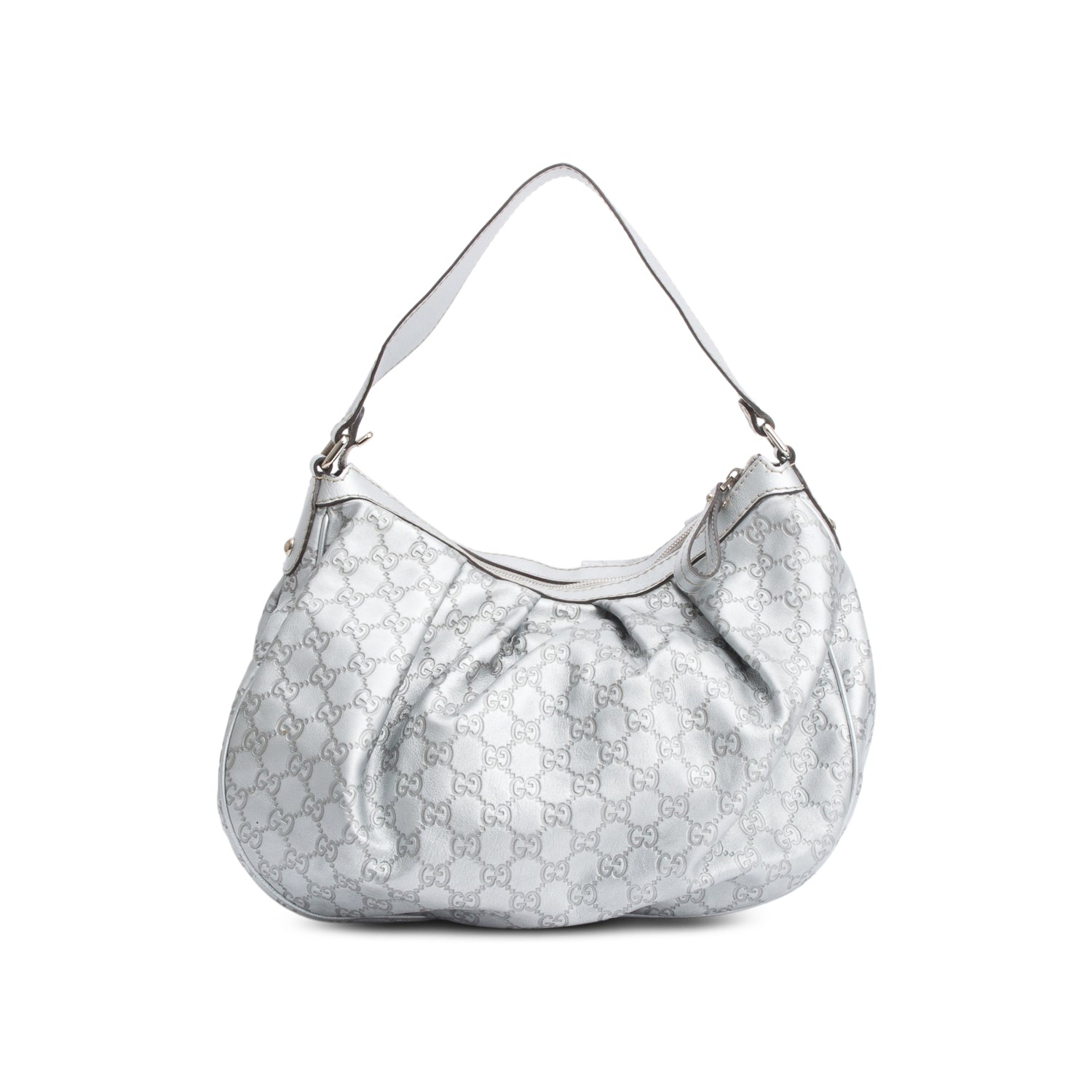 Gucci Metallic Silver GG Signature Leather Medium Sukey Hobo