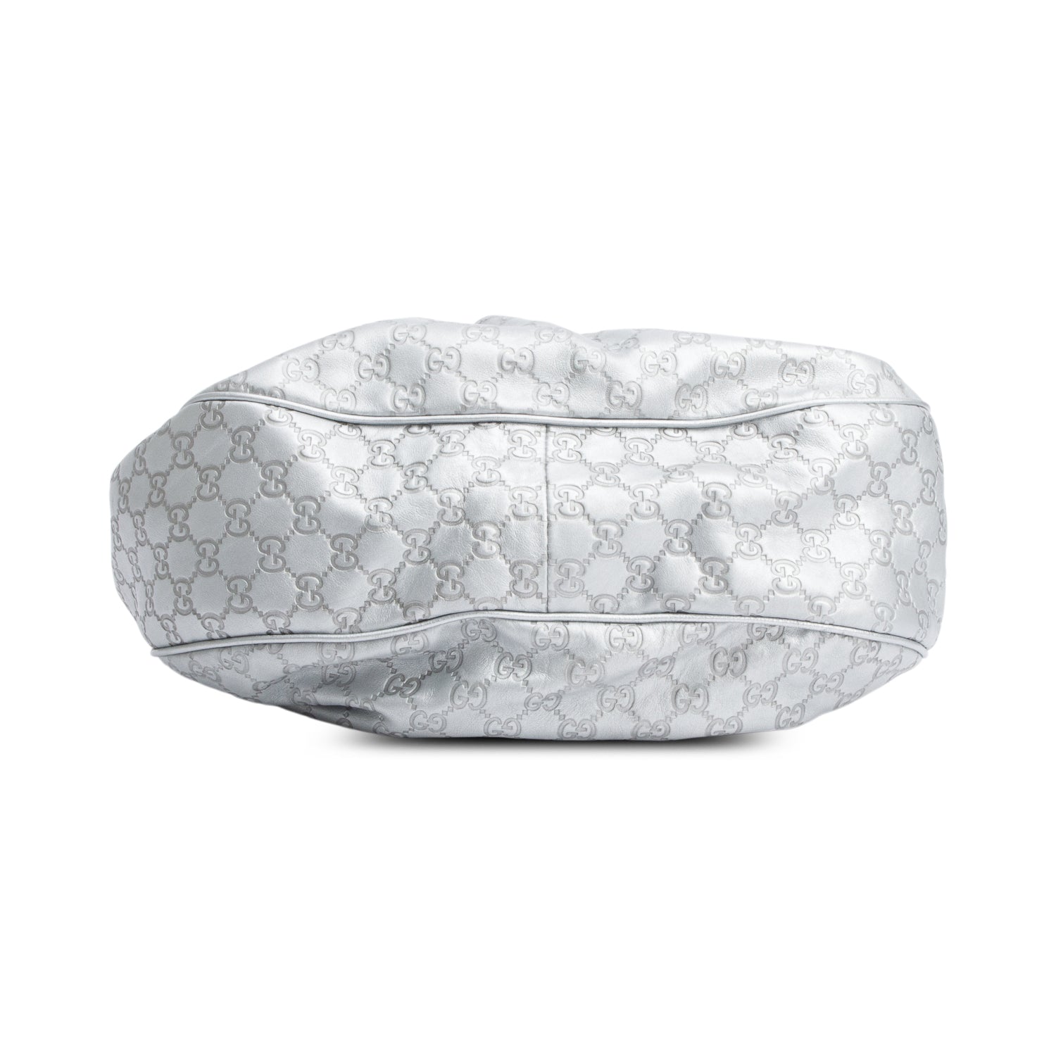Gucci Metallic Silver GG Signature Leather Medium Sukey Hobo