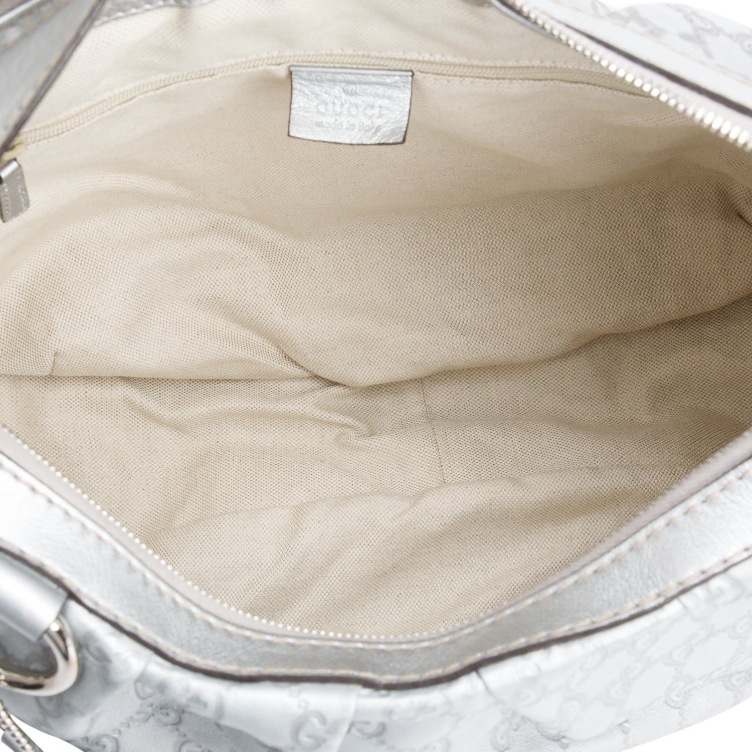 Gucci Metallic Silver GG Signature Leather Medium Sukey Hobo