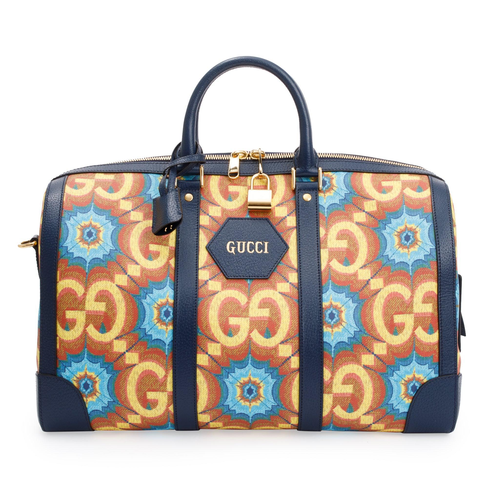 Gucci Mulricolour GG Supreme Kaleidoscope Calfskin Gucci 100 Carry-On Duffle Bag w/ Strap