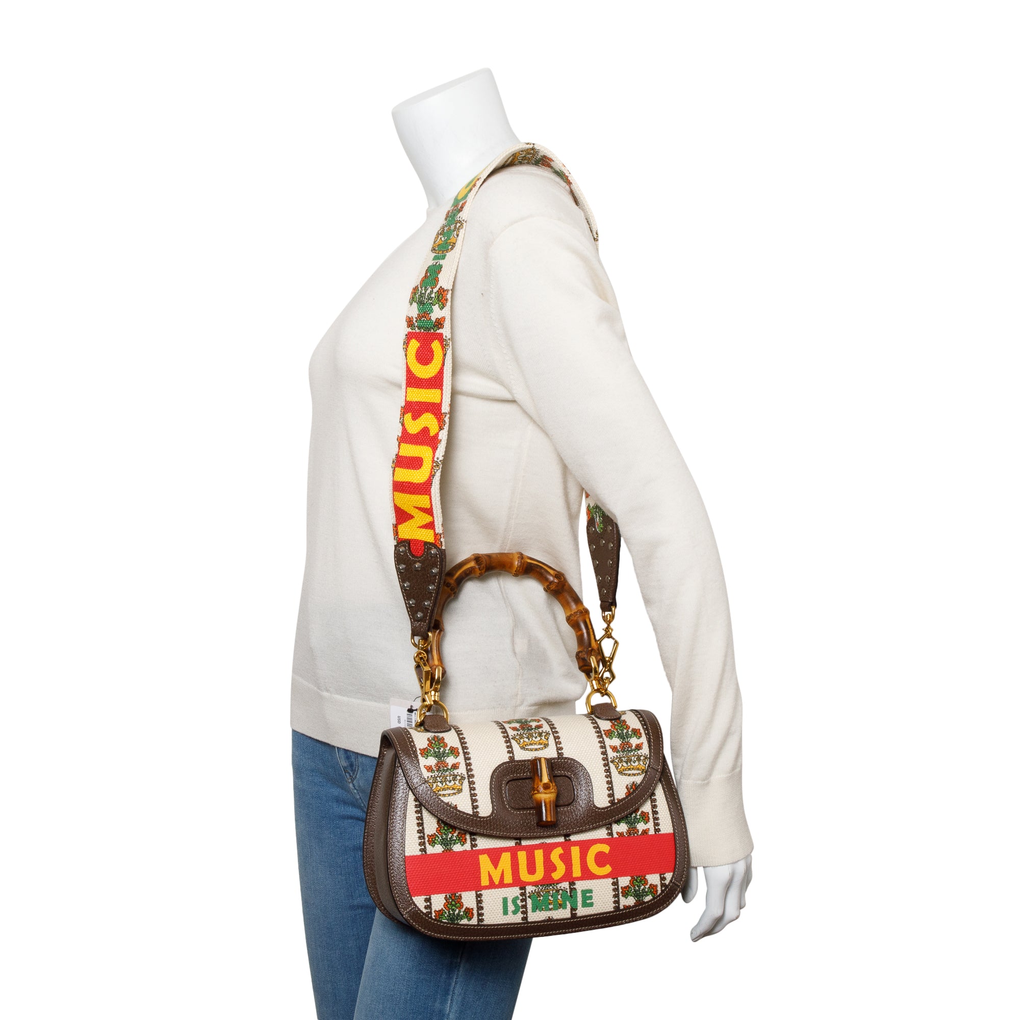 Gucci Multicolor 100 Music Canvas Bamboo 1947 Medium Top Handle Bag w/ Straps
