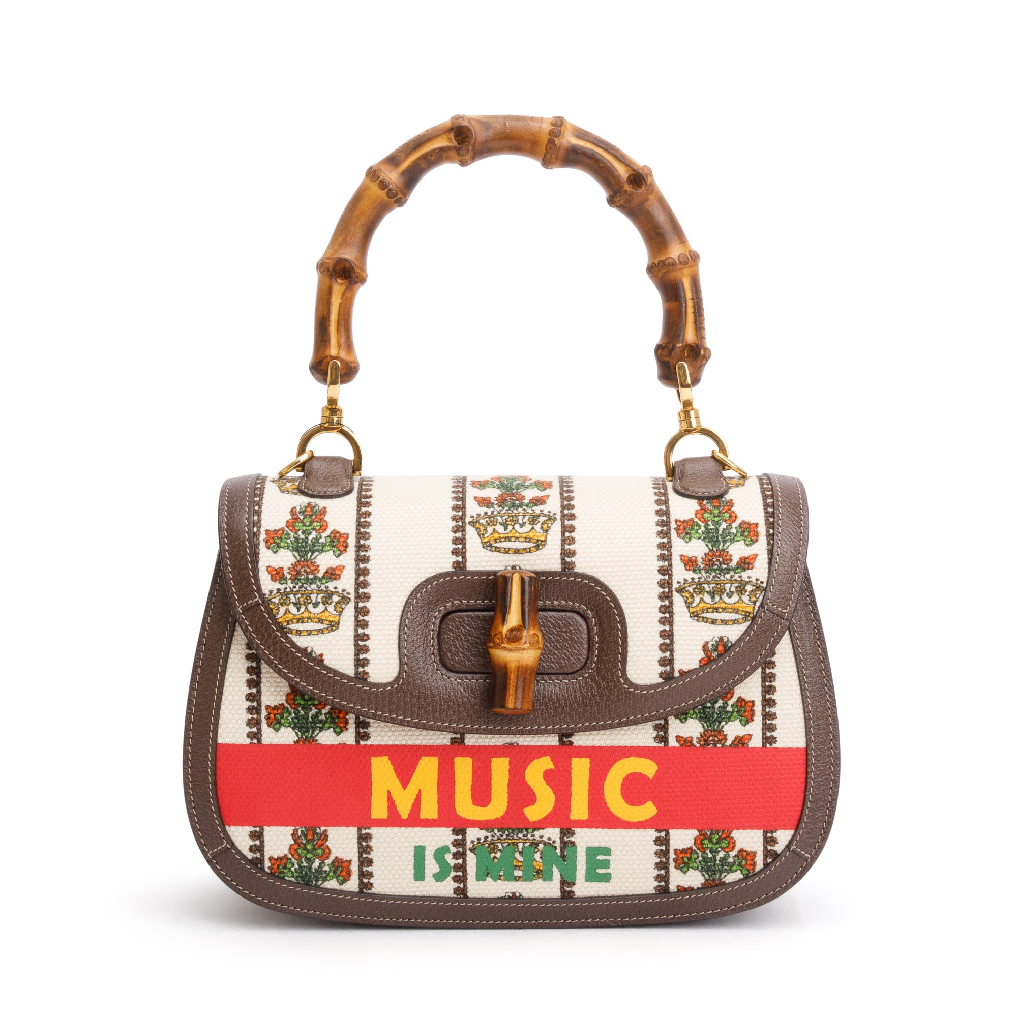 Gucci Multicolor 100 Music Canvas Bamboo 1947 Medium Top Handle Bag w/ Straps