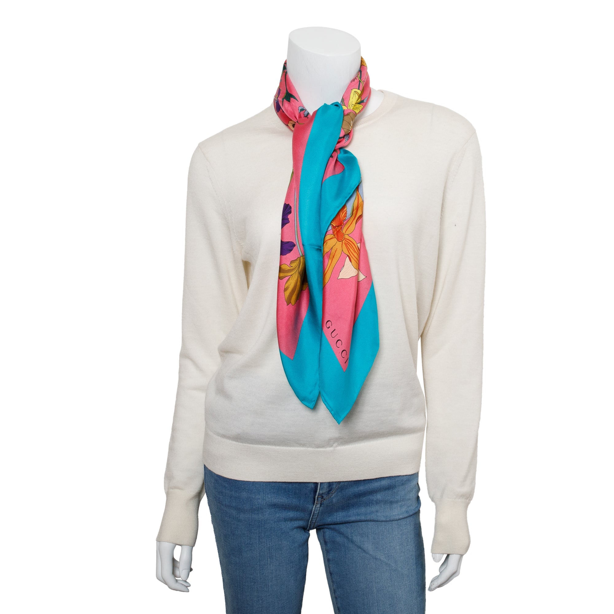 Gucci Multicolor Flora Print Silk Scarf