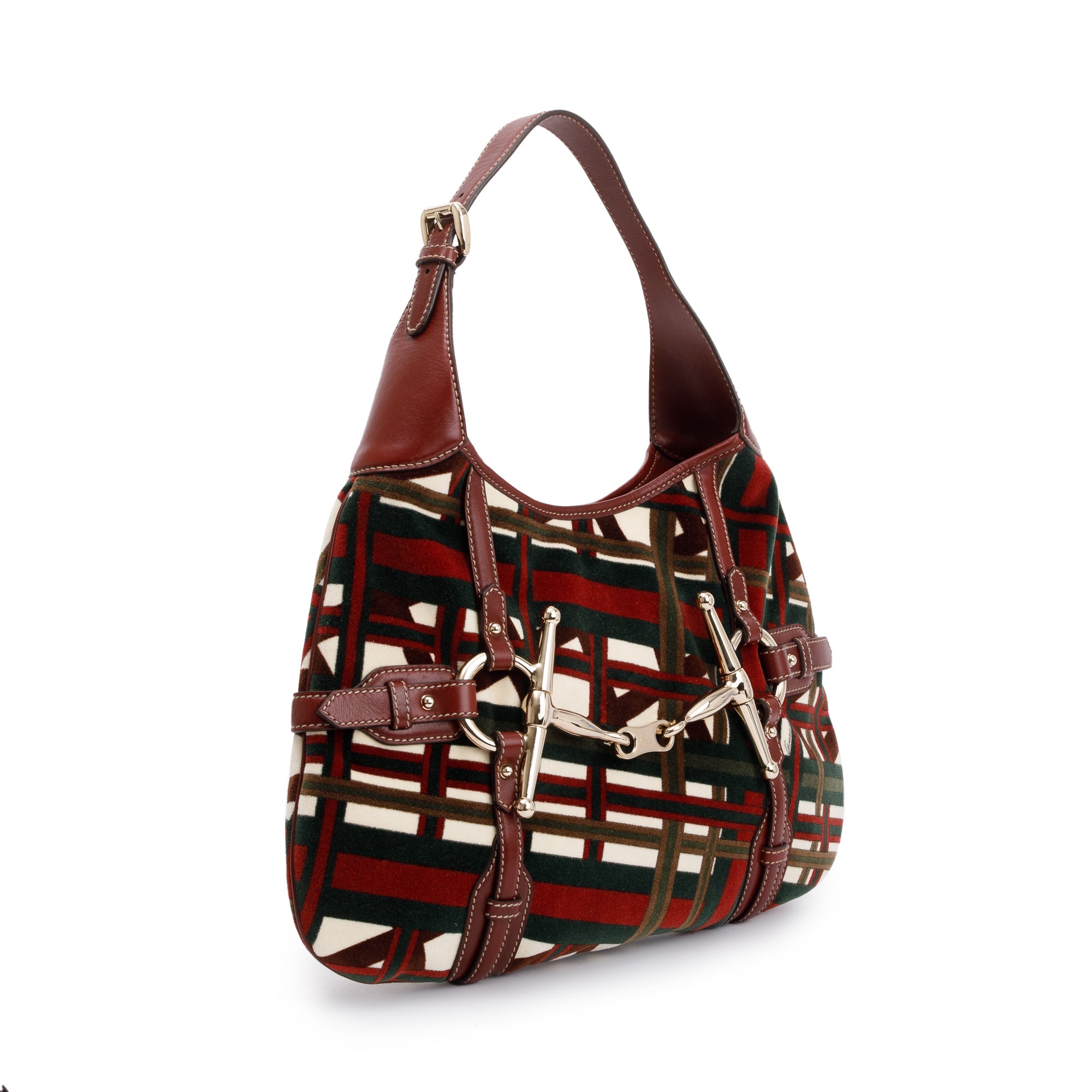 Gucci Multicolour Velvet Burgundy Leather 85th Anniversary Horsebit Hobo