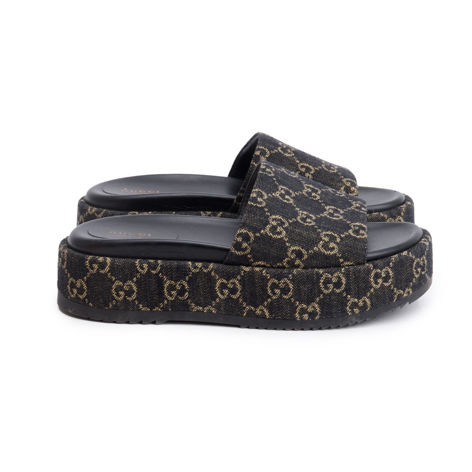 Gucci Navy GG Denim Patform Slide Sandal, Size 39.5 w/ Box