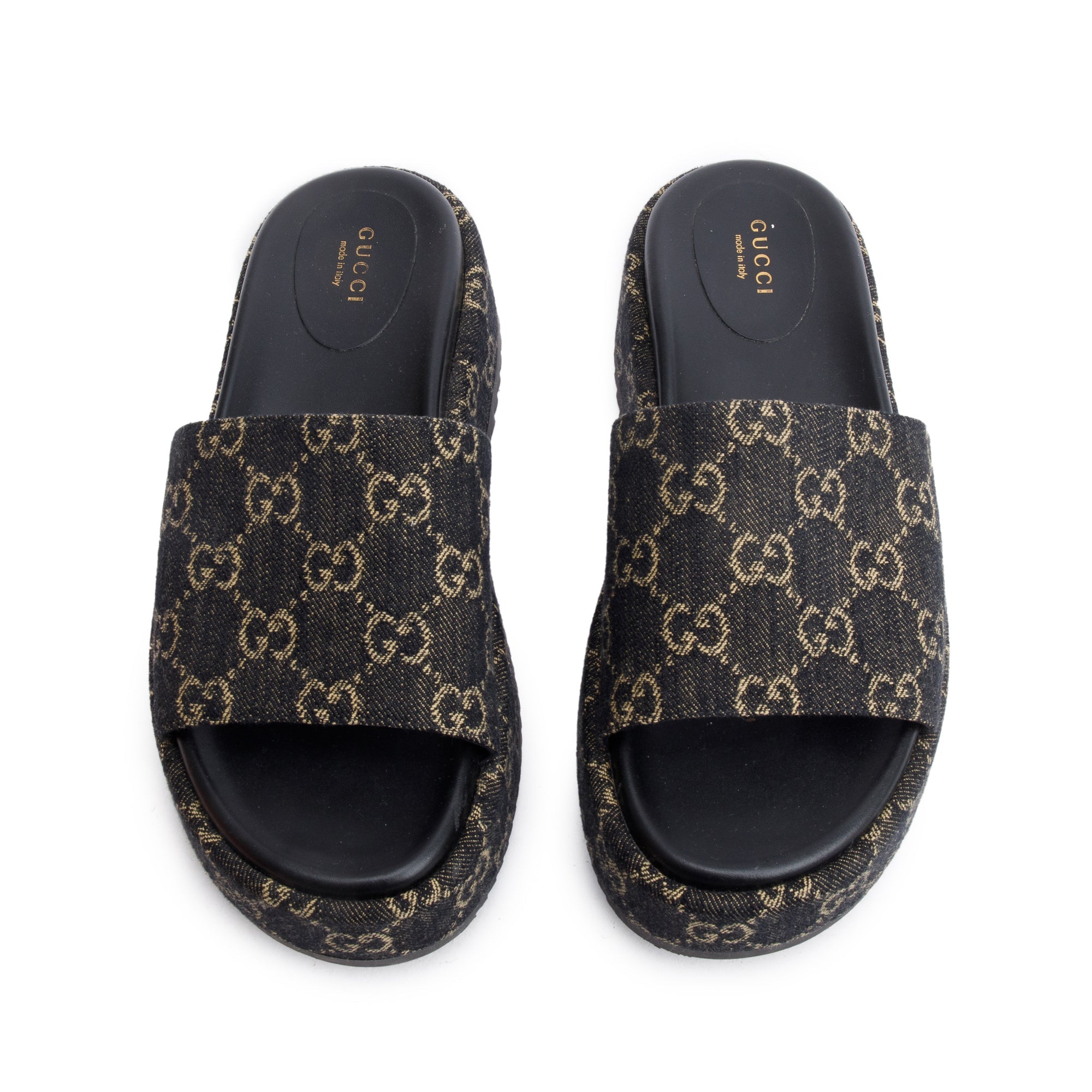 Gucci Navy GG Denim Patform Slide Sandal, Size 39.5 w/ Box