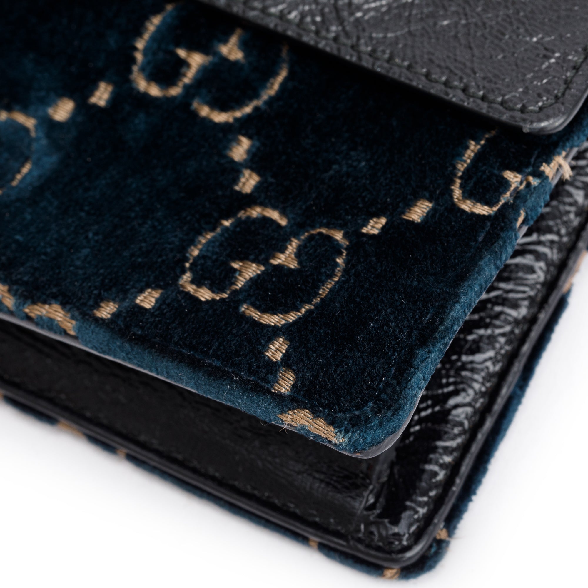Gucci Navy GG Embossed Velvet Dionysus Super Mini Bag w/ Box
