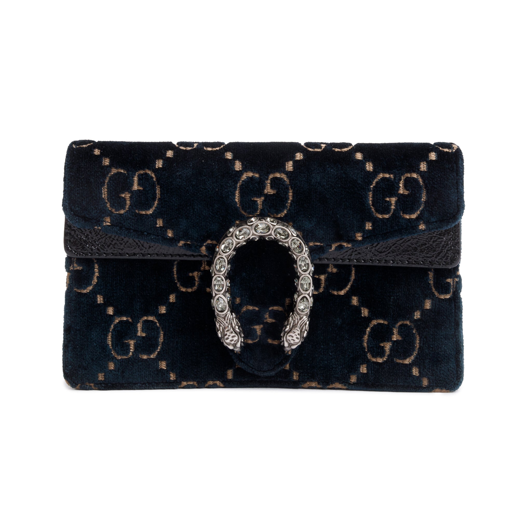 Gucci Navy GG Embossed Velvet Dionysus Super Mini Bag w/ Box