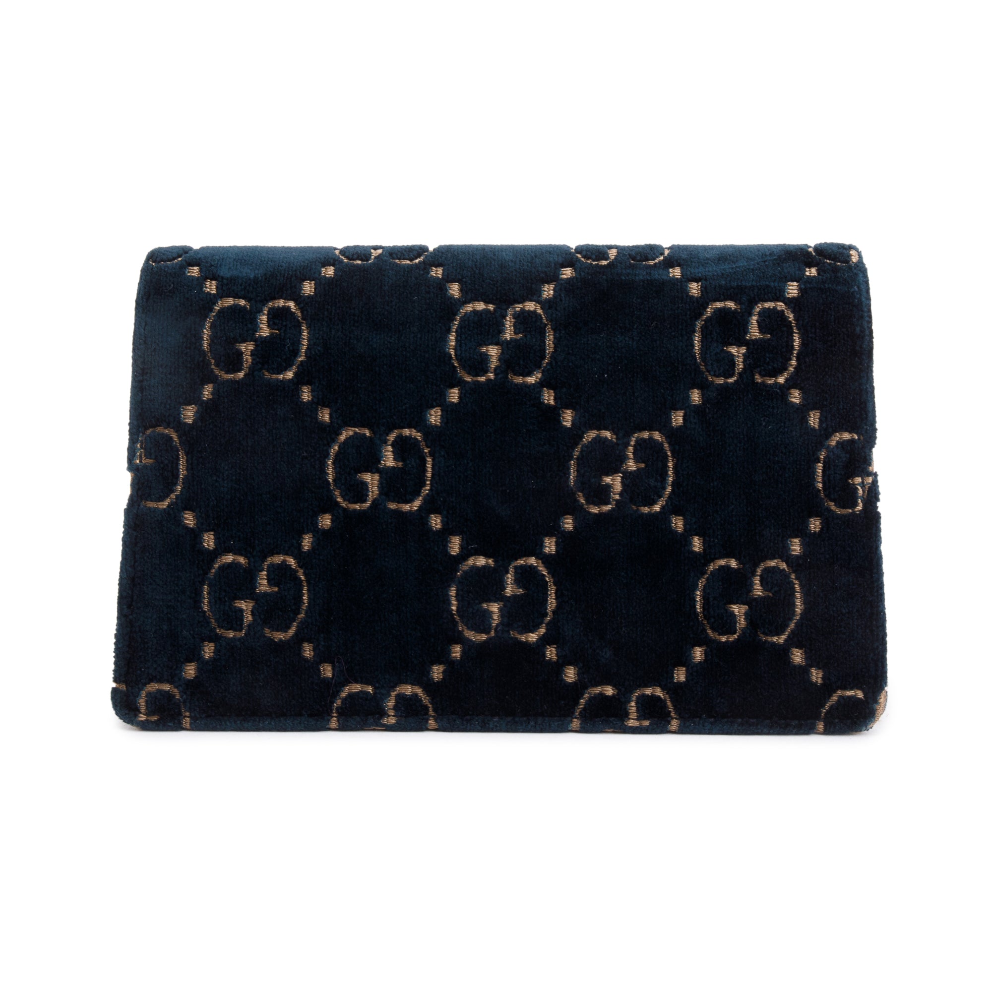 Gucci Navy GG Embossed Velvet Dionysus Super Mini Bag w/ Box
