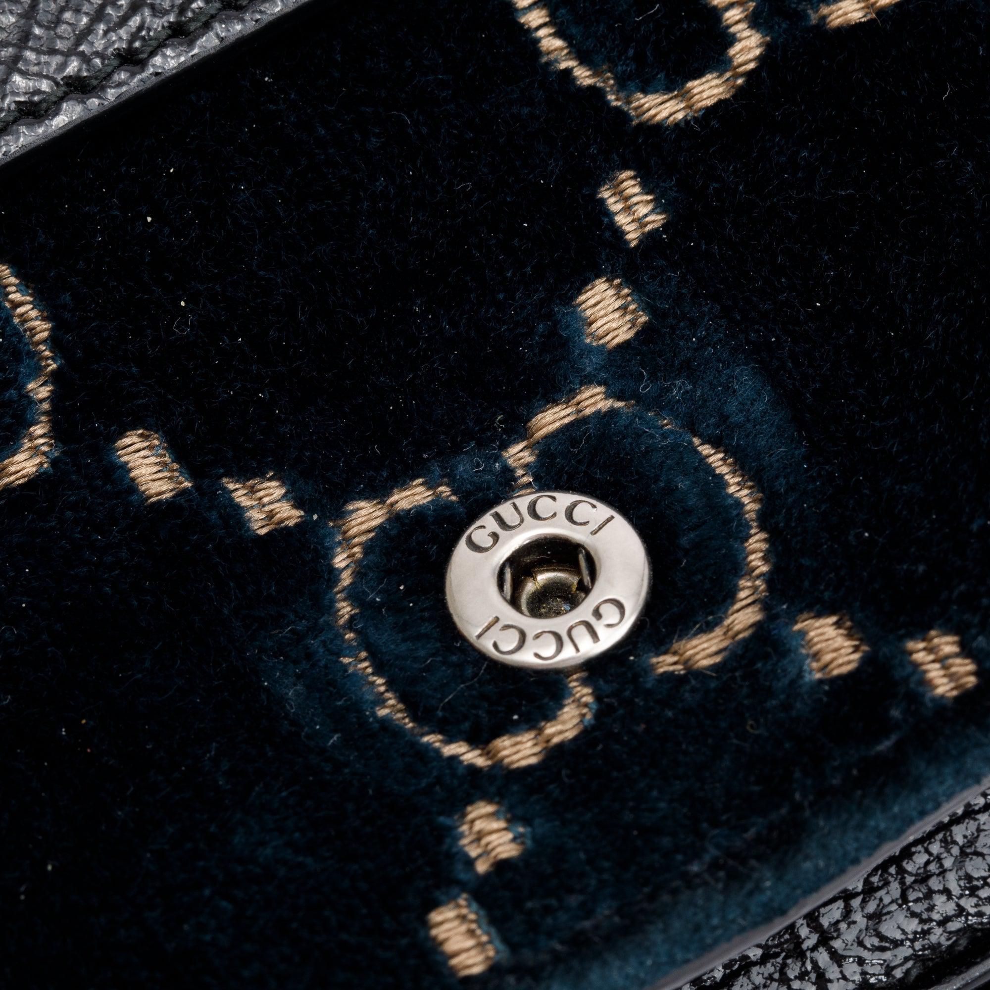 Gucci Navy GG Embossed Velvet Dionysus Super Mini Bag w/ Box