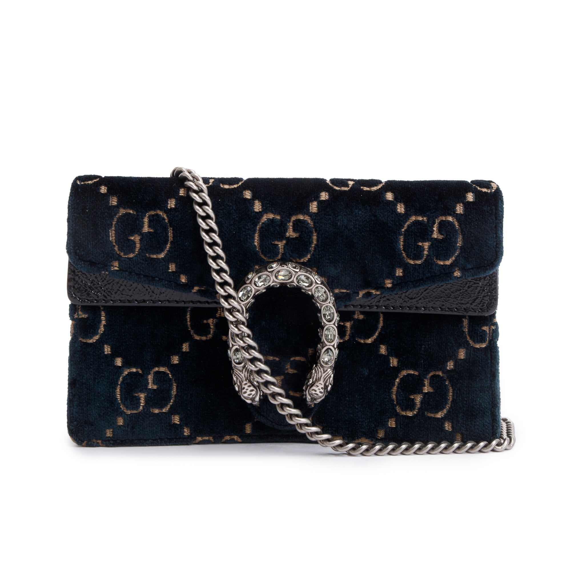 Gucci Navy GG Embossed Velvet Dionysus Super Mini Bag w/ Box