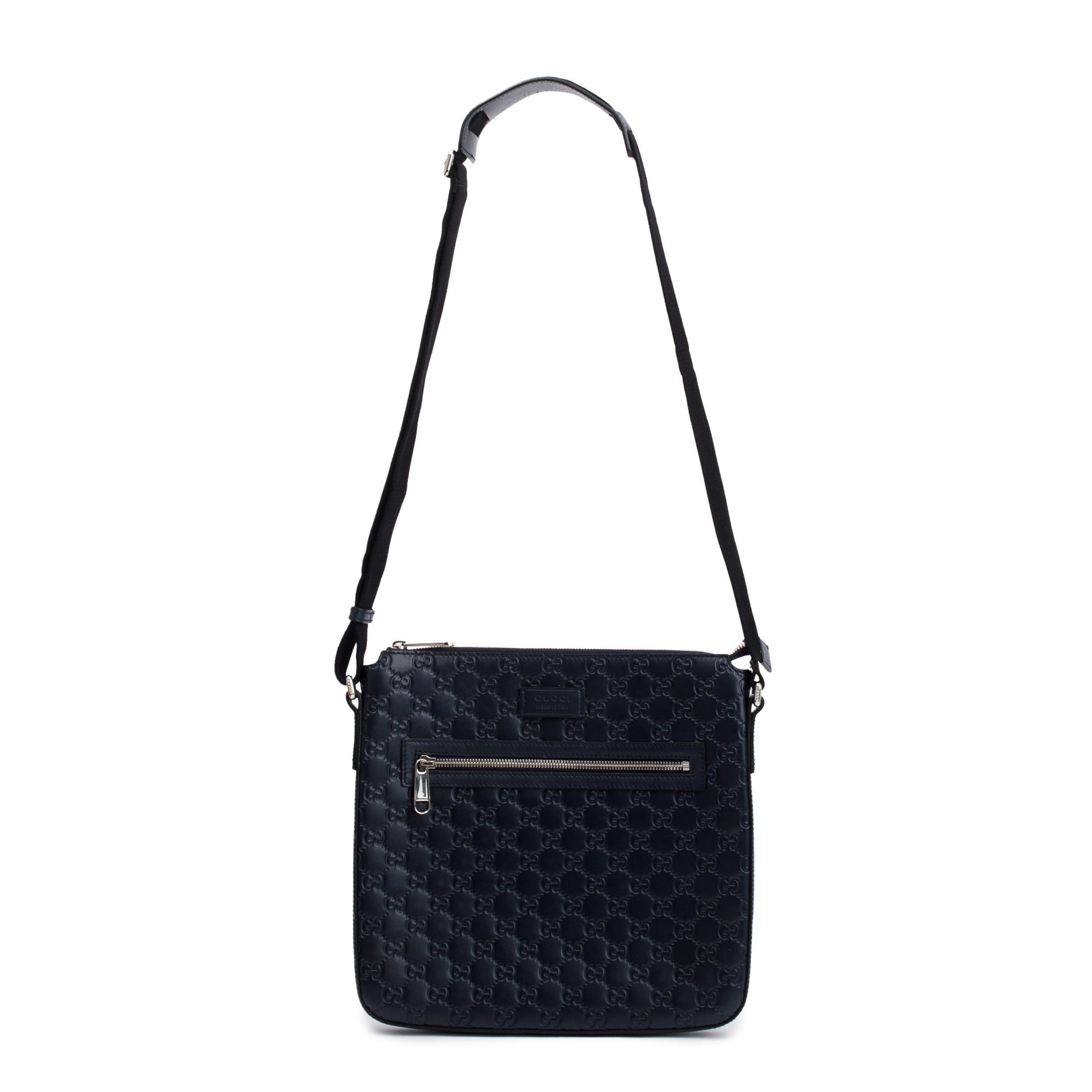 Gucci Navy GG Signature Leather Medium Messenger Bag