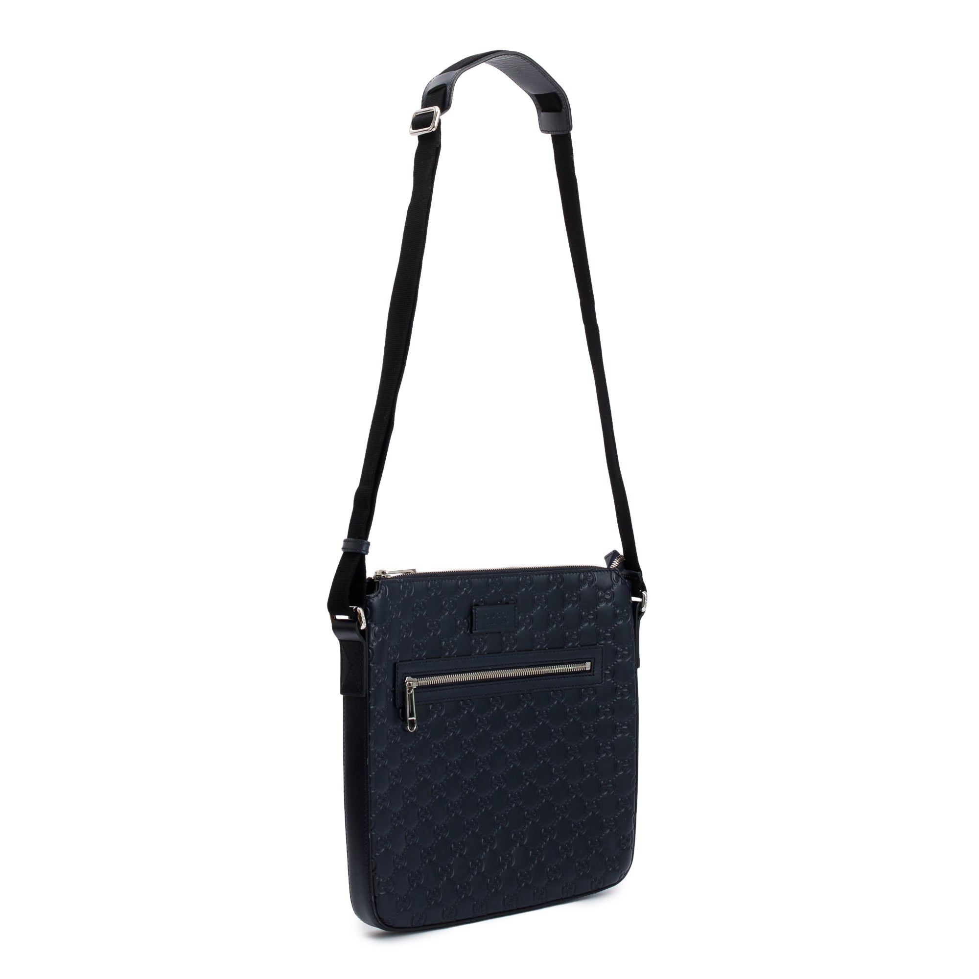 Gucci Navy GG Signature Leather Medium Messenger Bag