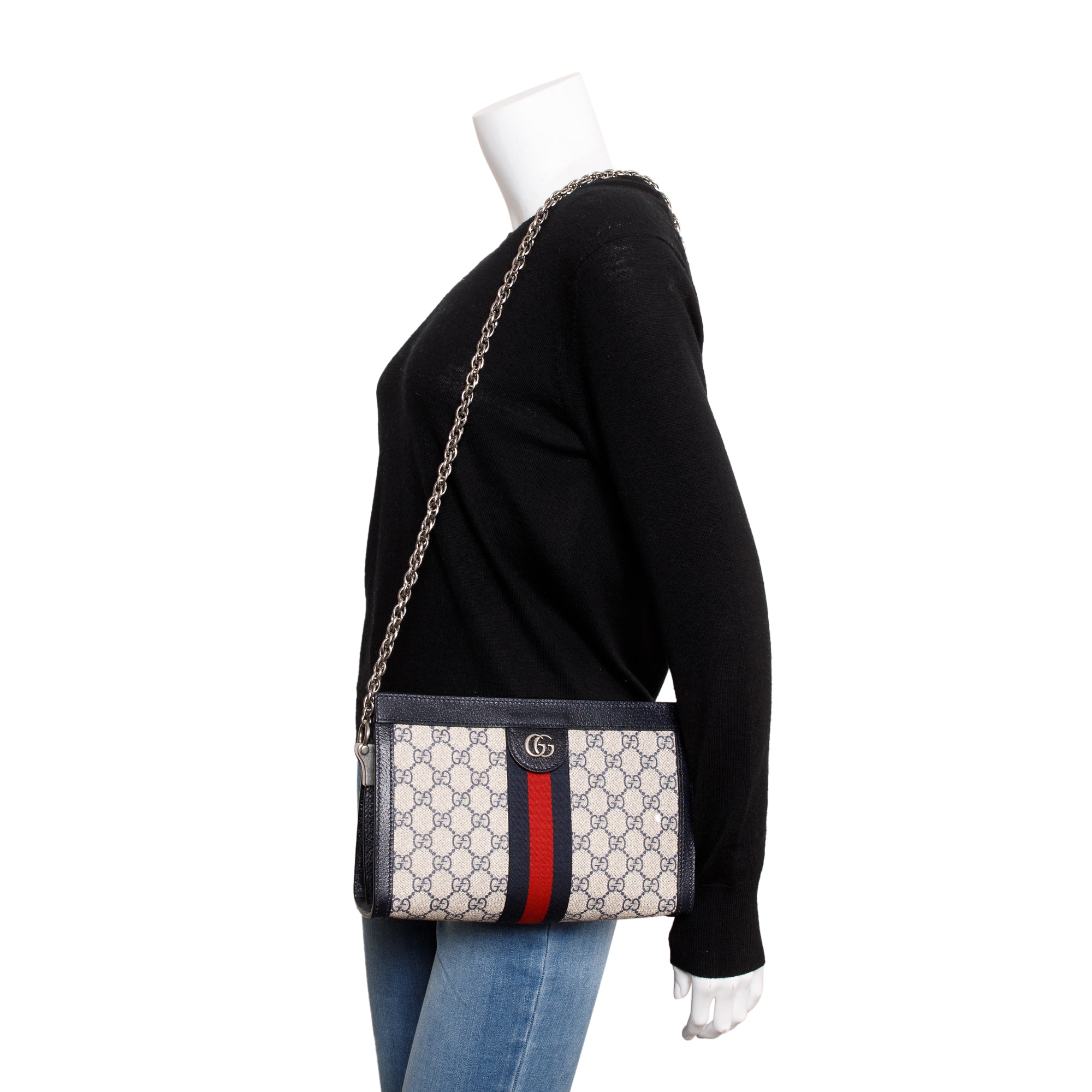 Gucci Navy GG Supreme Ophidia GG Small Shoulder Bag w/ Box
