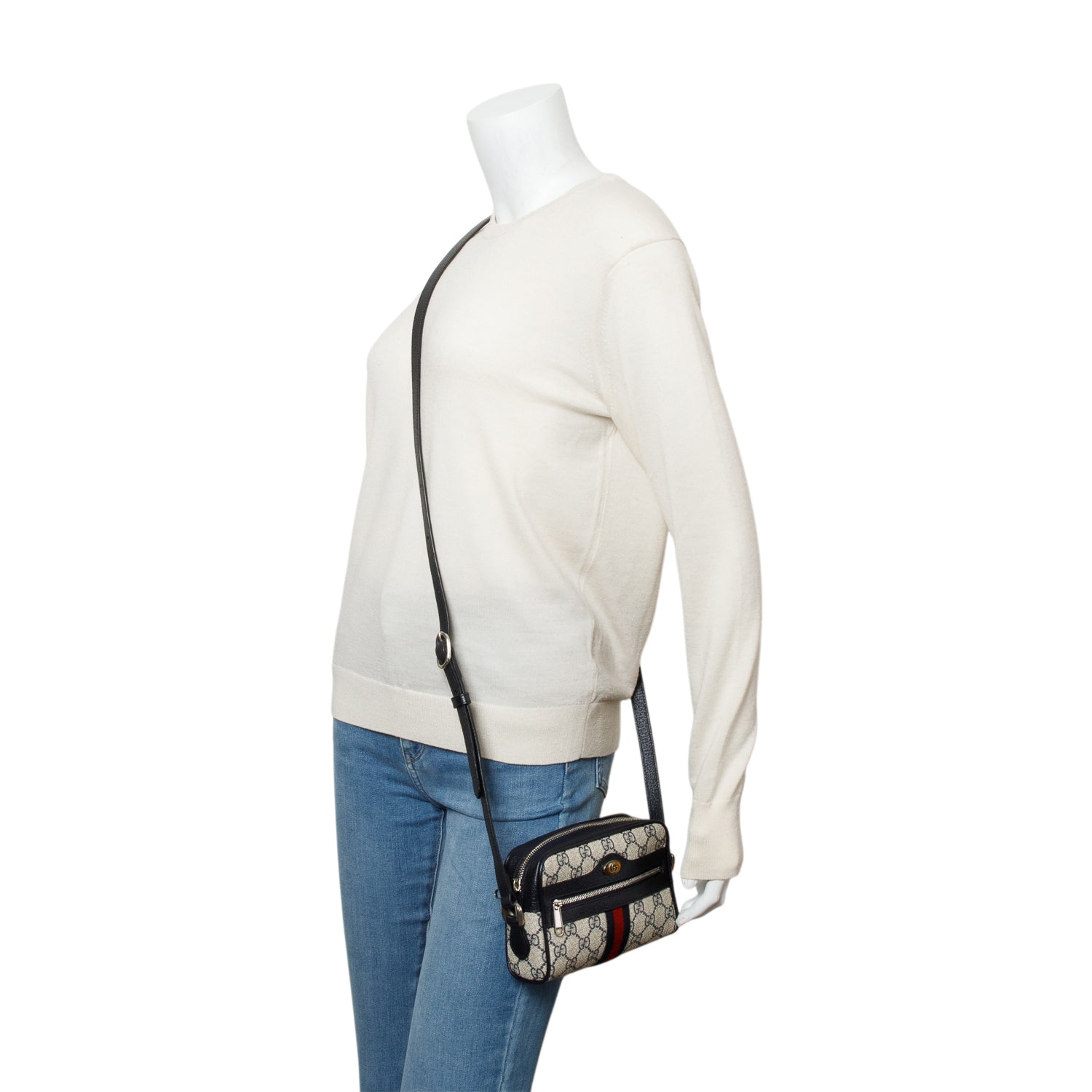 Gucci Navy GG Supreme Web Mini Ophidia Crossbody Bag